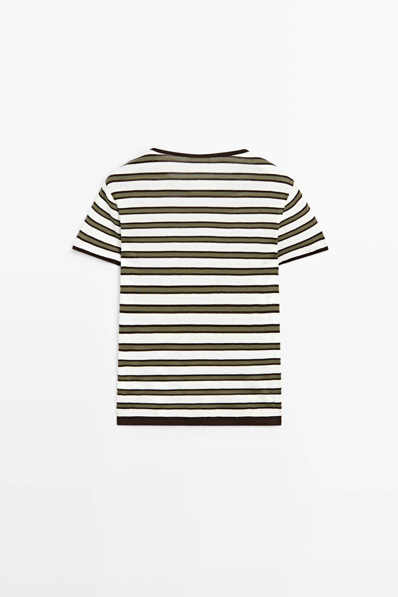 100% cotton short sleeve striped T-shirt — KHAKI