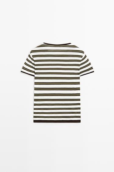 100% cotton short sleeve striped T-shirt — KHAKI 6