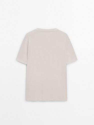 100% mercerised cotton ribbed T-shirt — CREAM 7