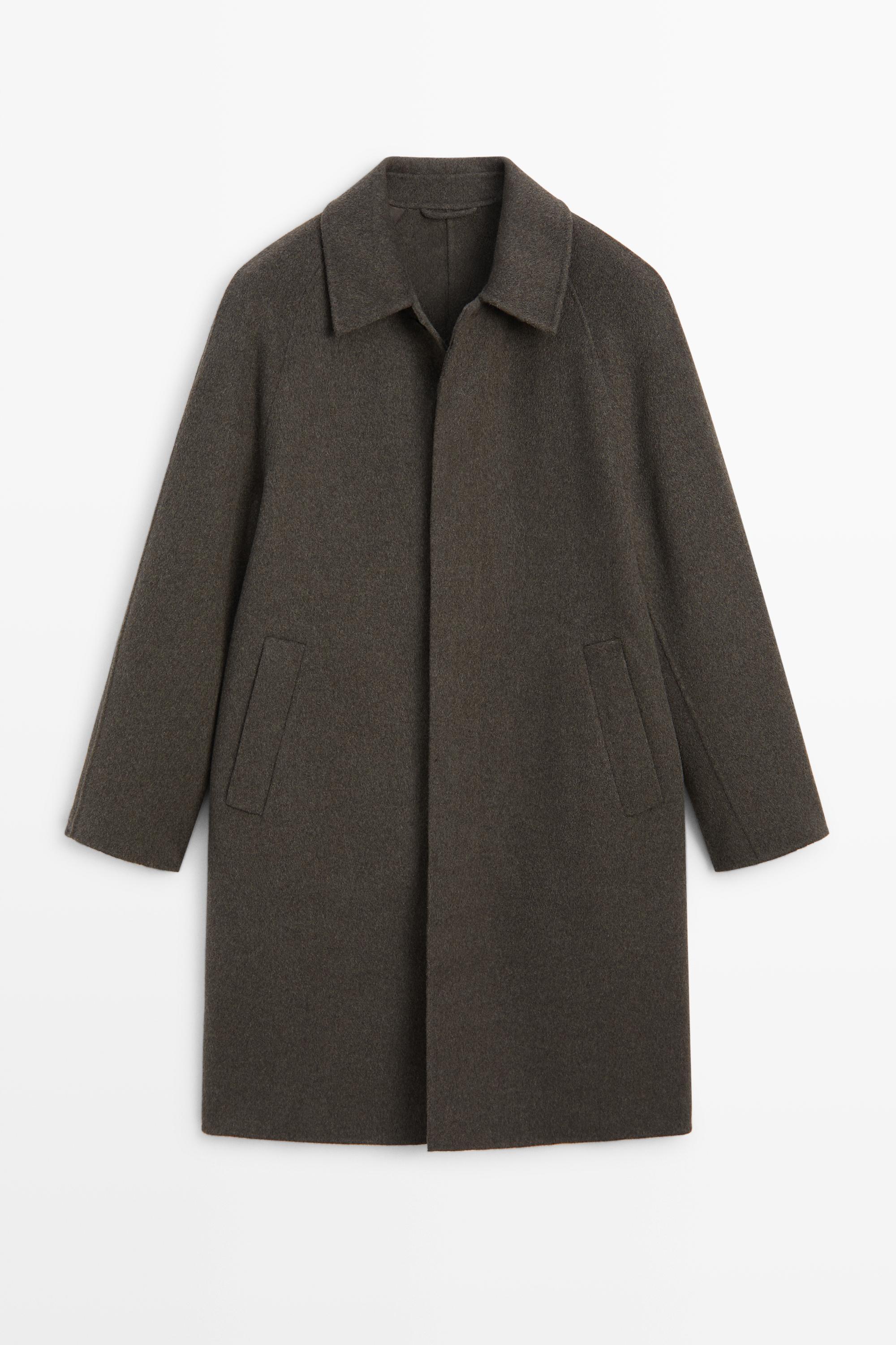 Long double-faced wool blend coat · Brown · Coats | Massimo Dutti
