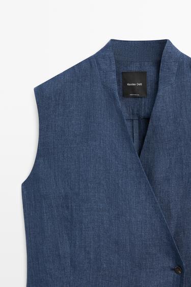 Linen crossover total look vest — NAVY BLUE 9