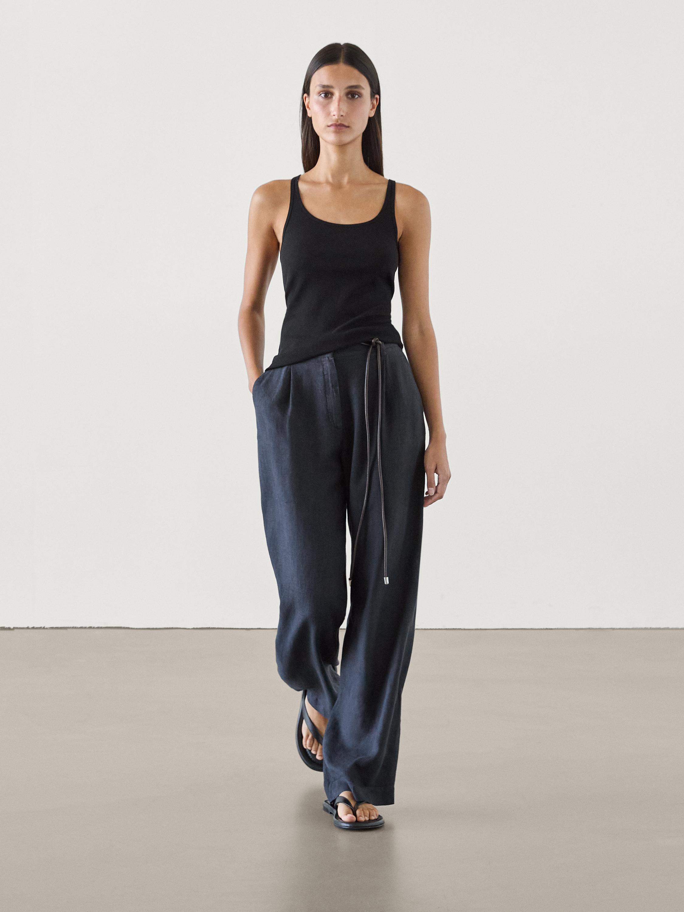 100% linen wide-leg stretch trousers