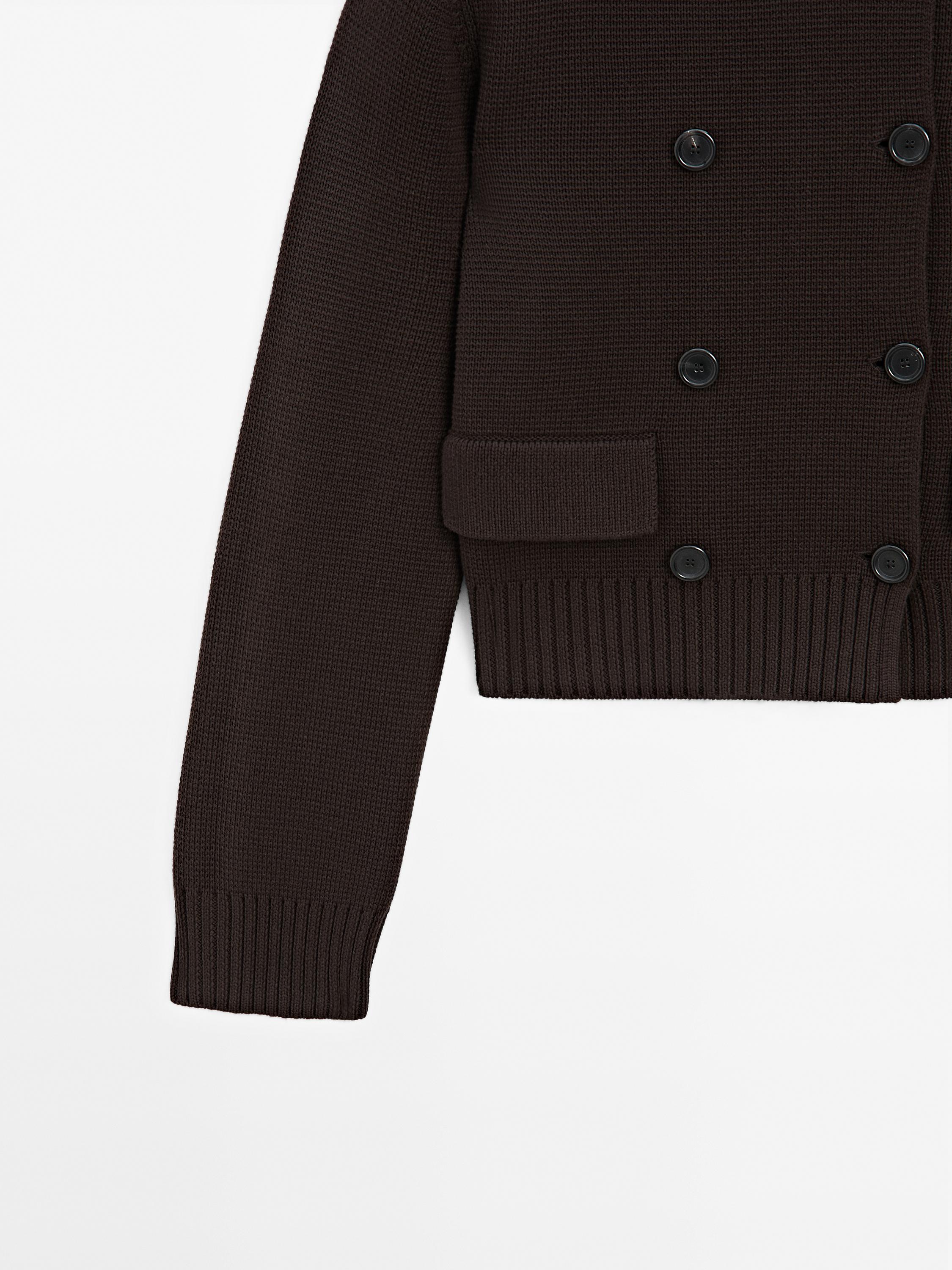 100% cotton double-breasted knit cardigan