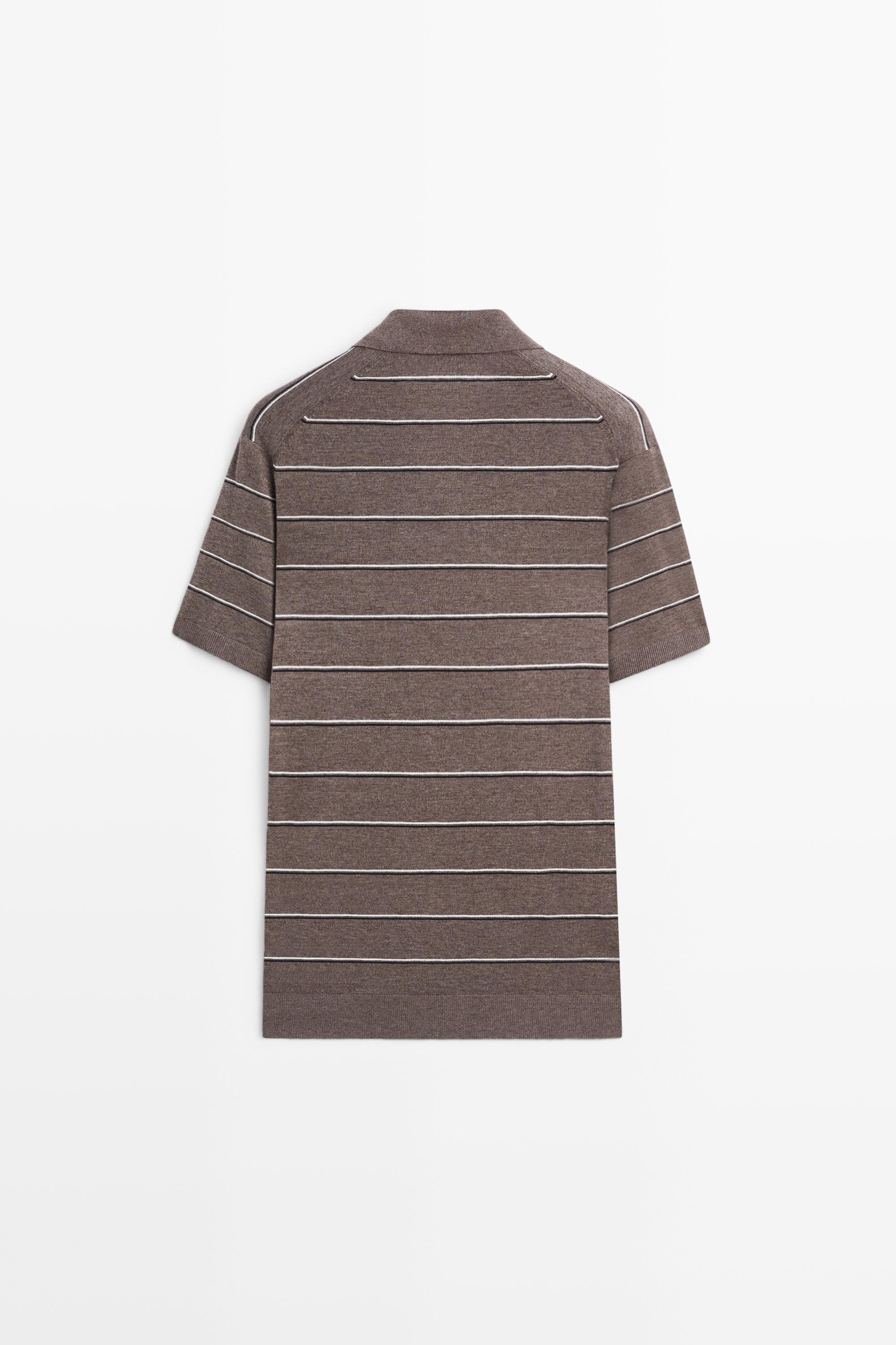 Striped knit V-neck polo shirt — CAREY
