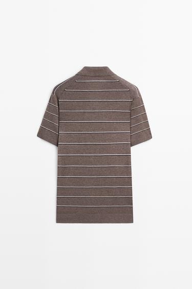 Striped knit V-neck polo shirt — CAREY 6