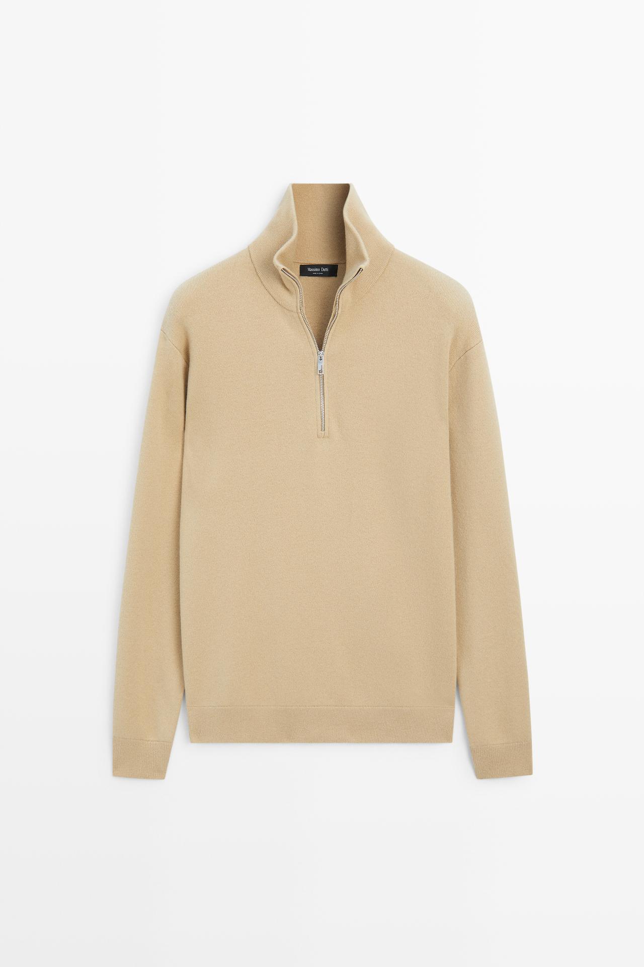 Wool mock neck knit sweater — CAMEL