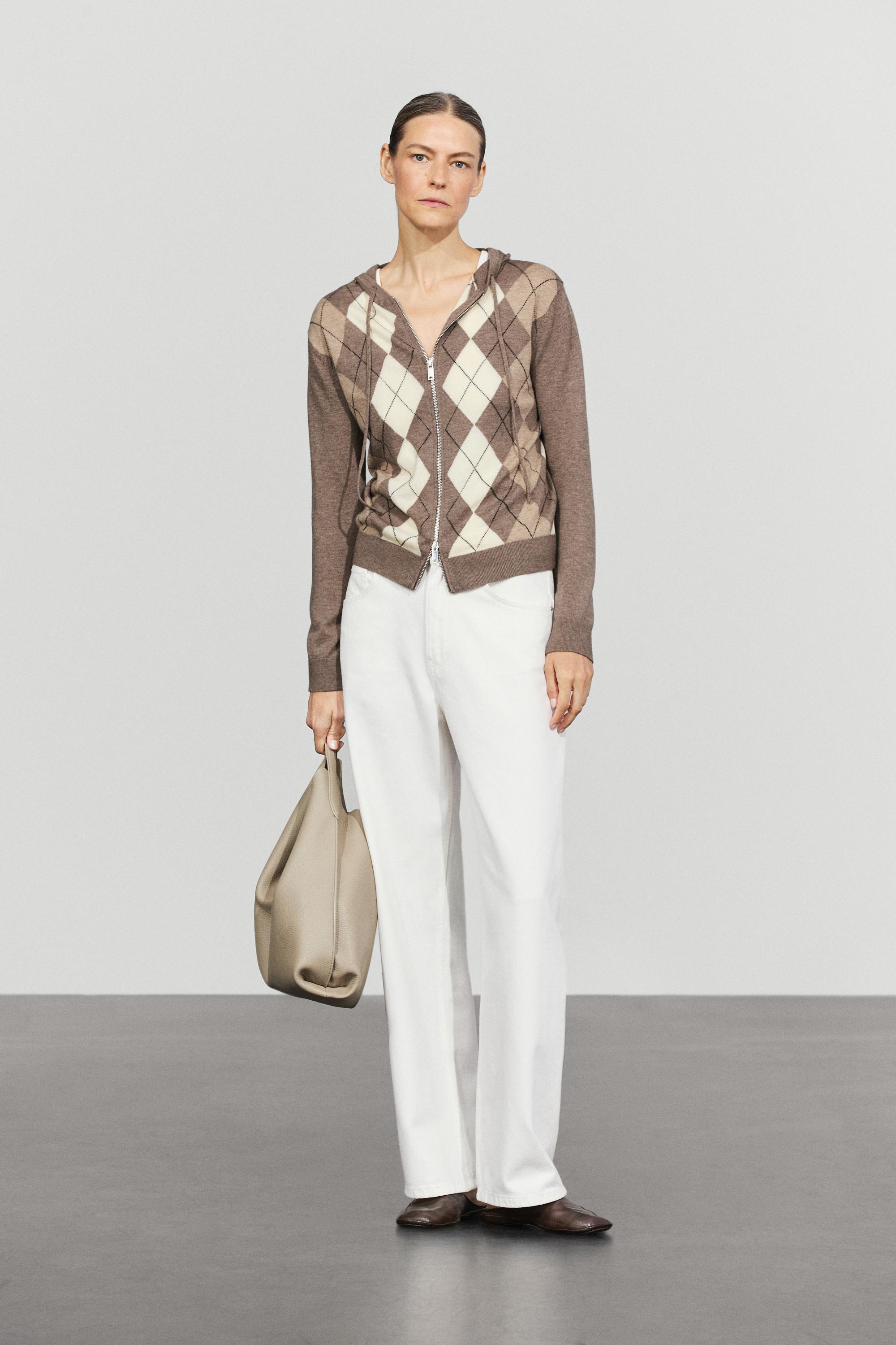 Hooded zip-up knit cardigan — TAUPE GREY