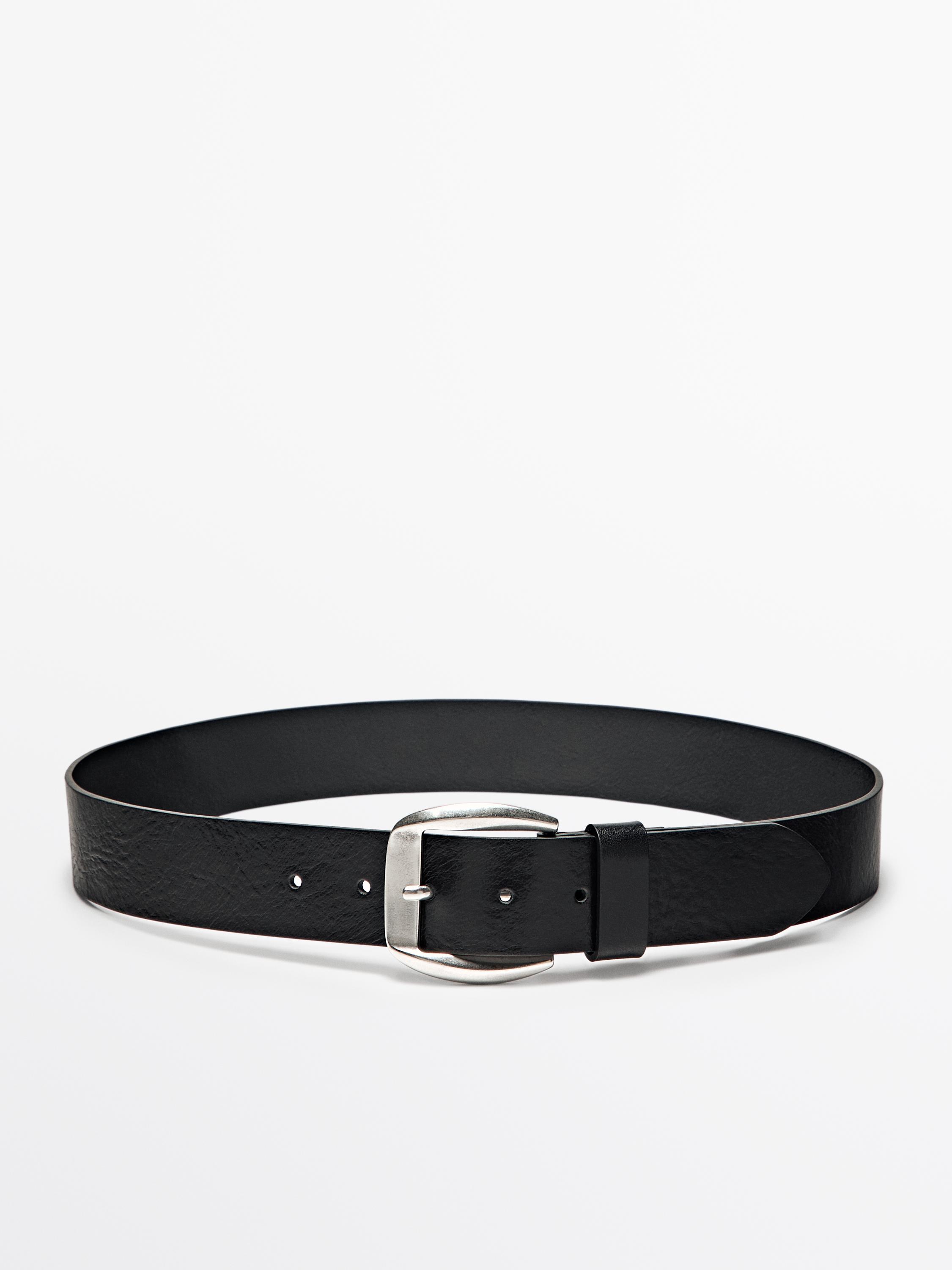 Leather belt with square buckle