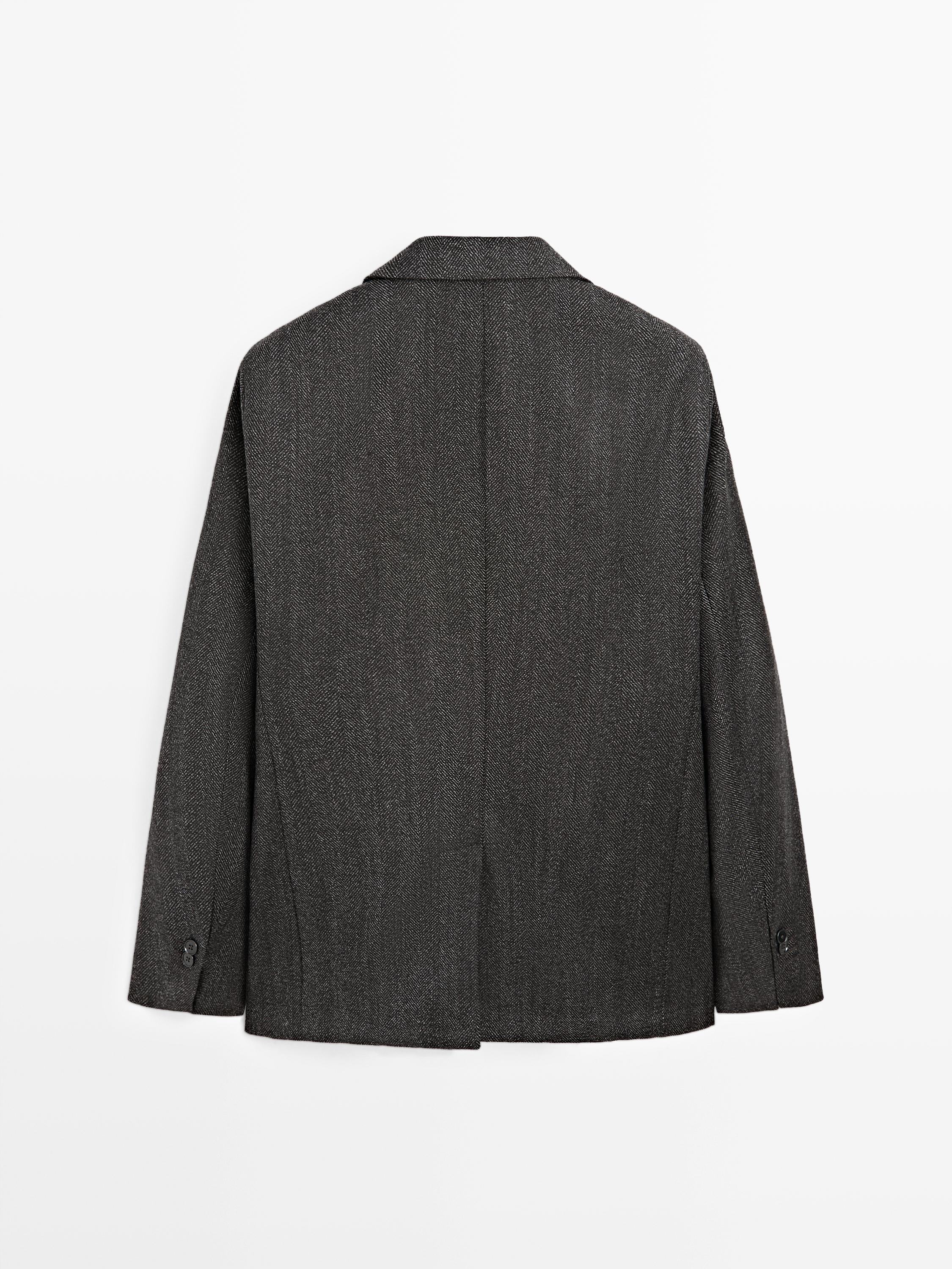Herringbone wool blend blazer — CHARCOAL