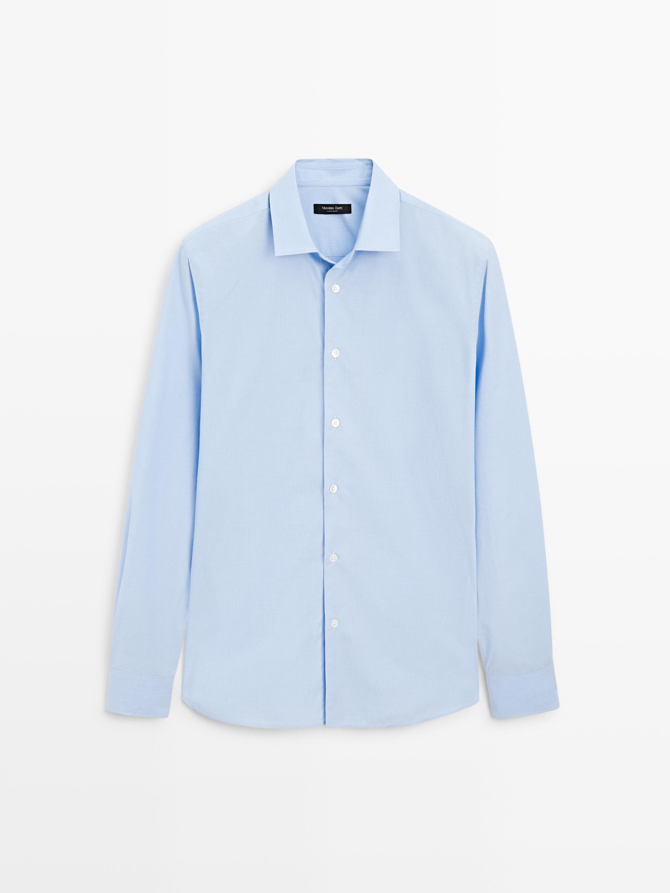 Regular fit striped poplin shirt — MEDIUM BLUE