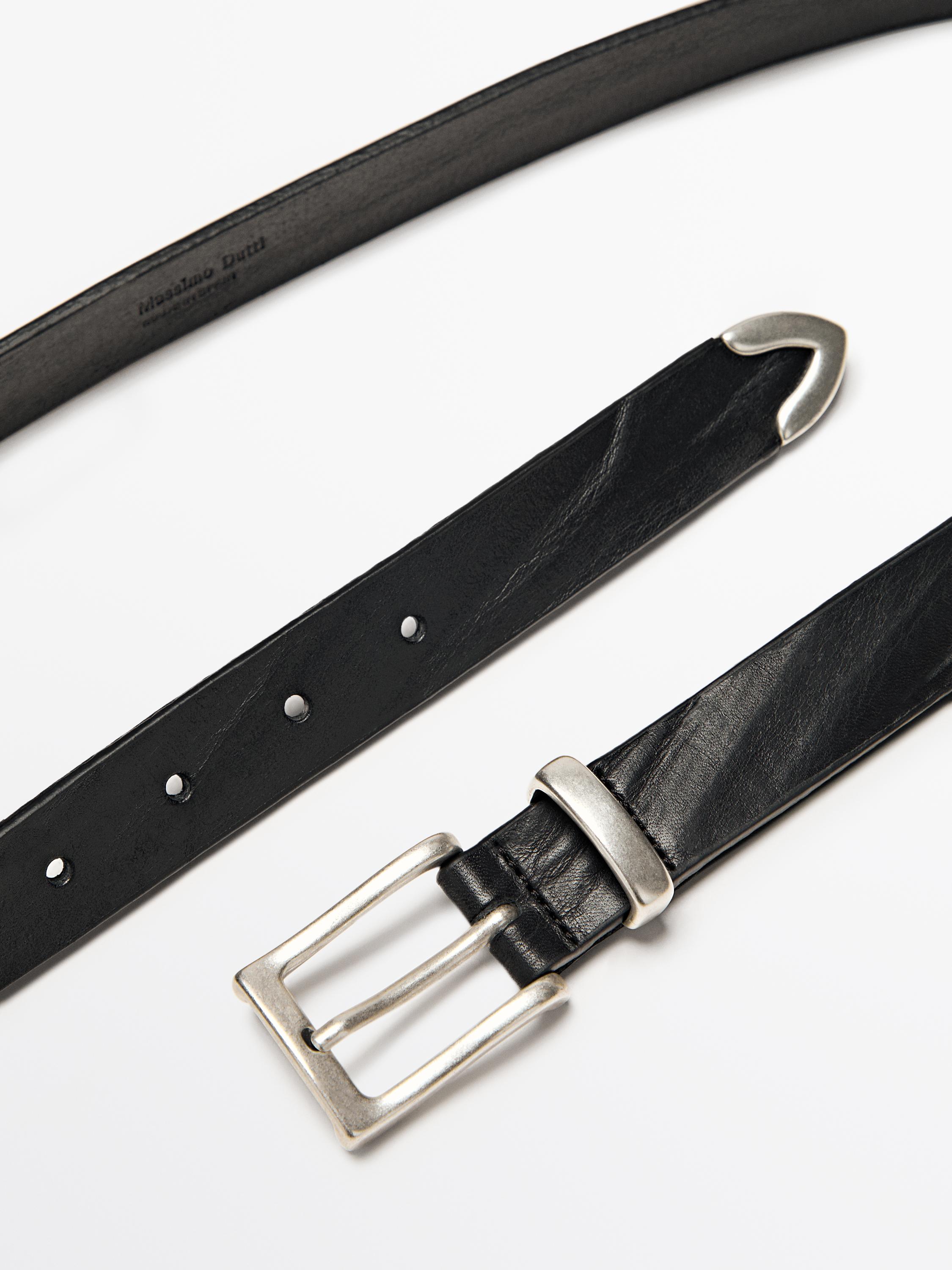 Nappa leather belt with tip detail — BLACK