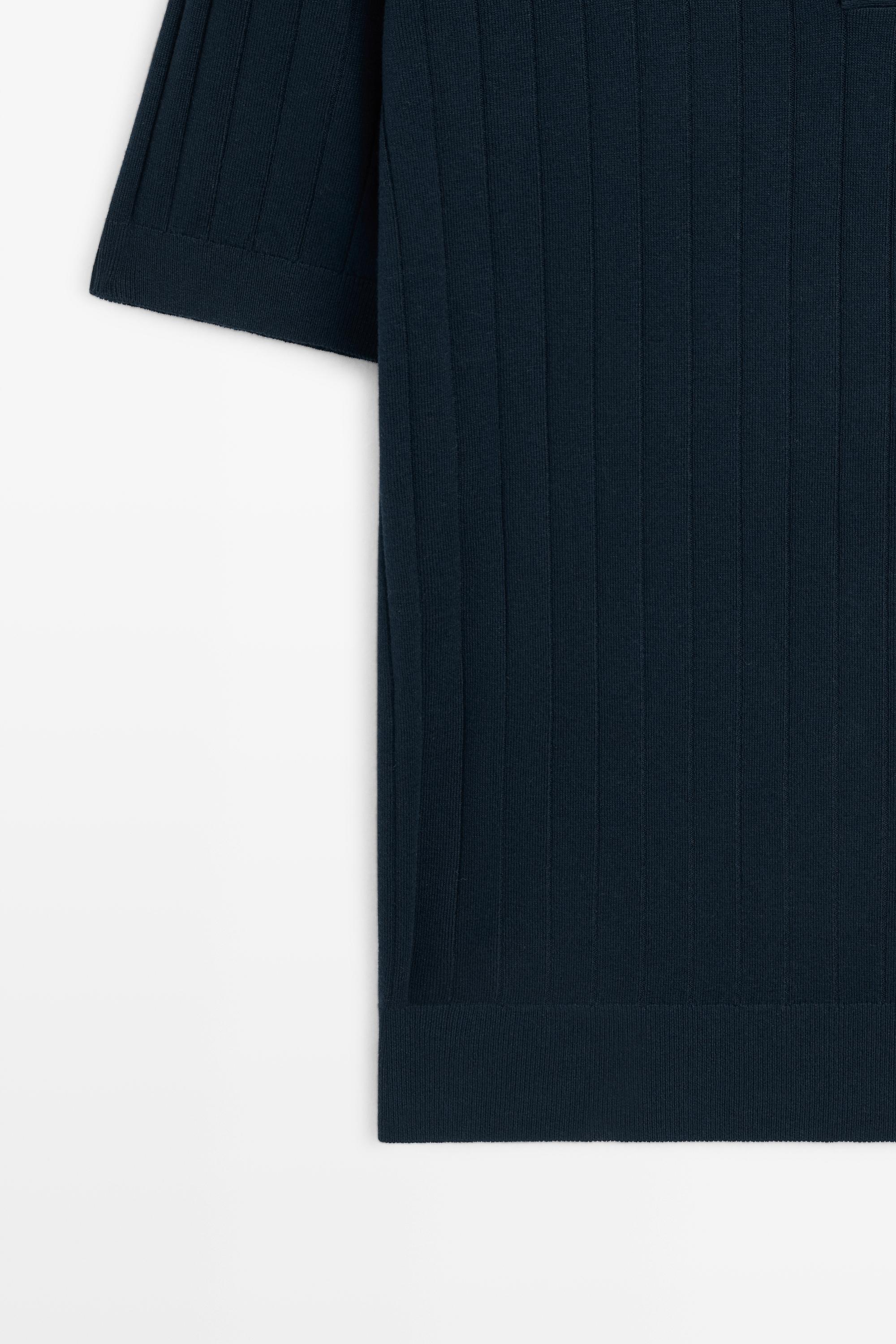 Ribbed knit cotton blend polo shirt — NAVY BLUE