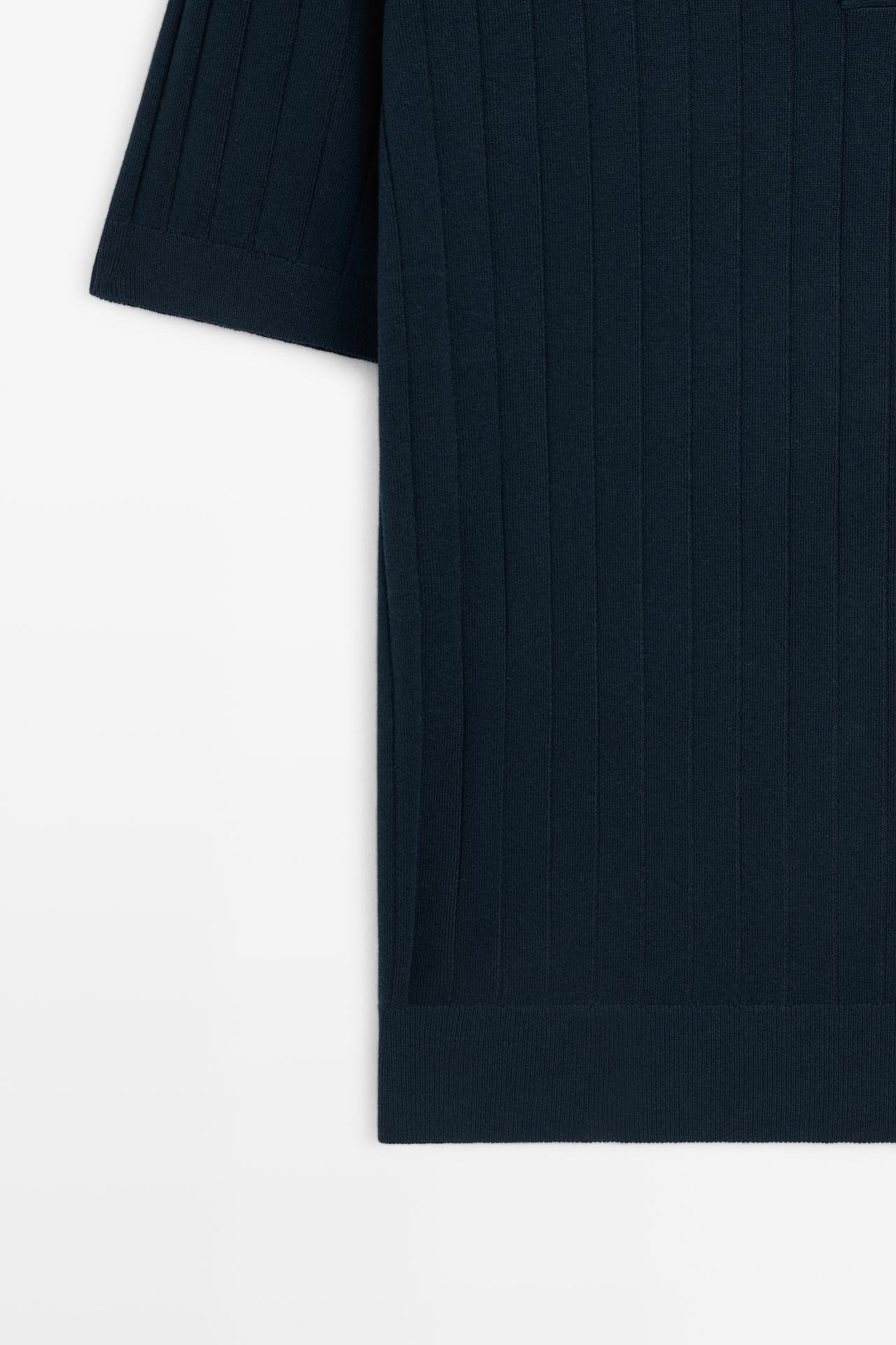 Ribbed knit cotton blend polo shirt — NAVY BLUE