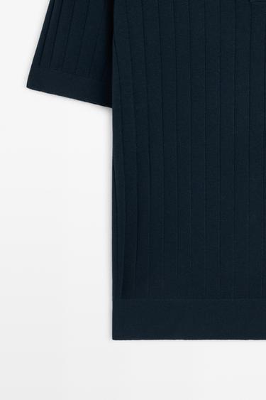 Ribbed knit cotton blend polo shirt — NAVY BLUE 7