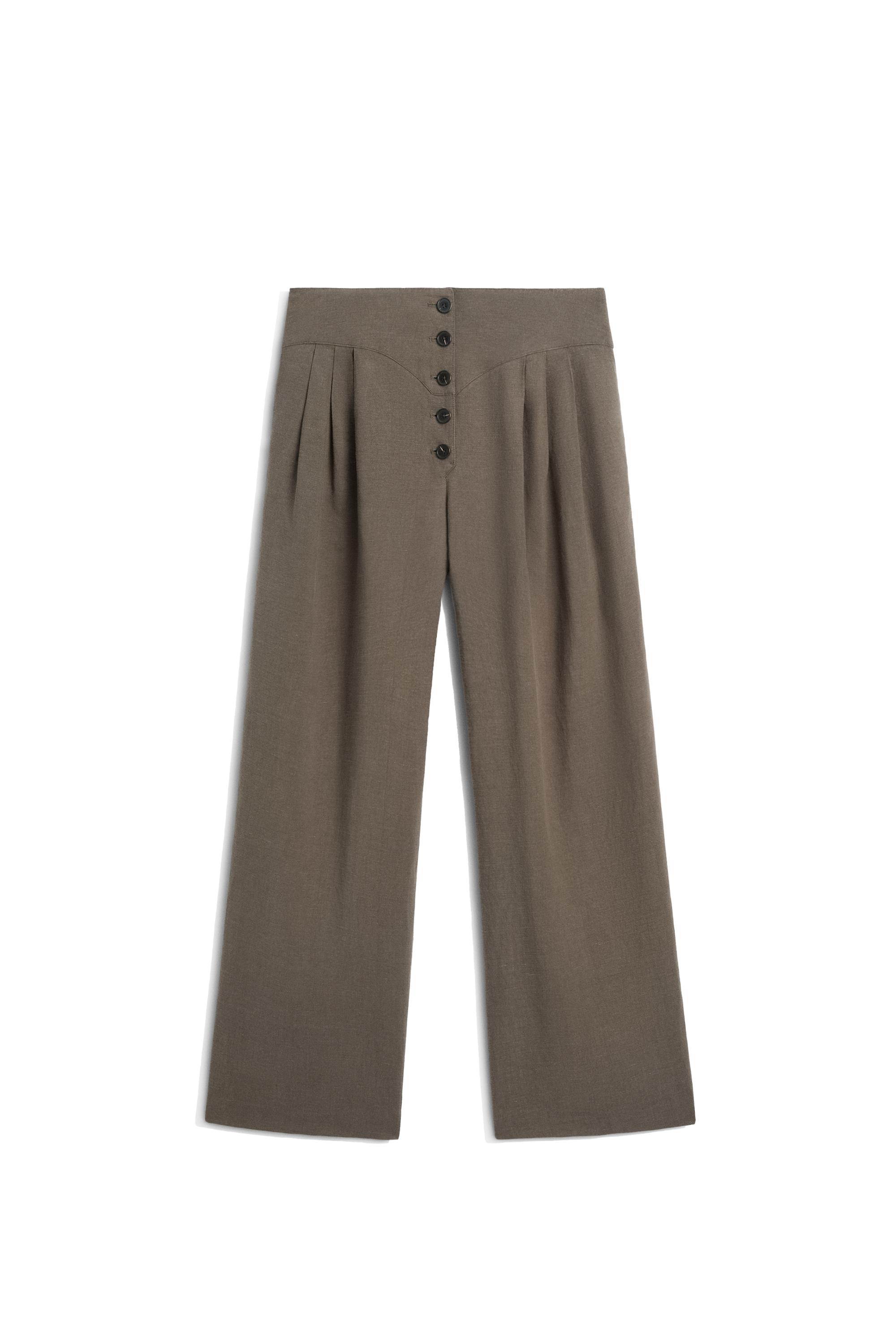Linen blend pleated trousers — MOLE BROWN
