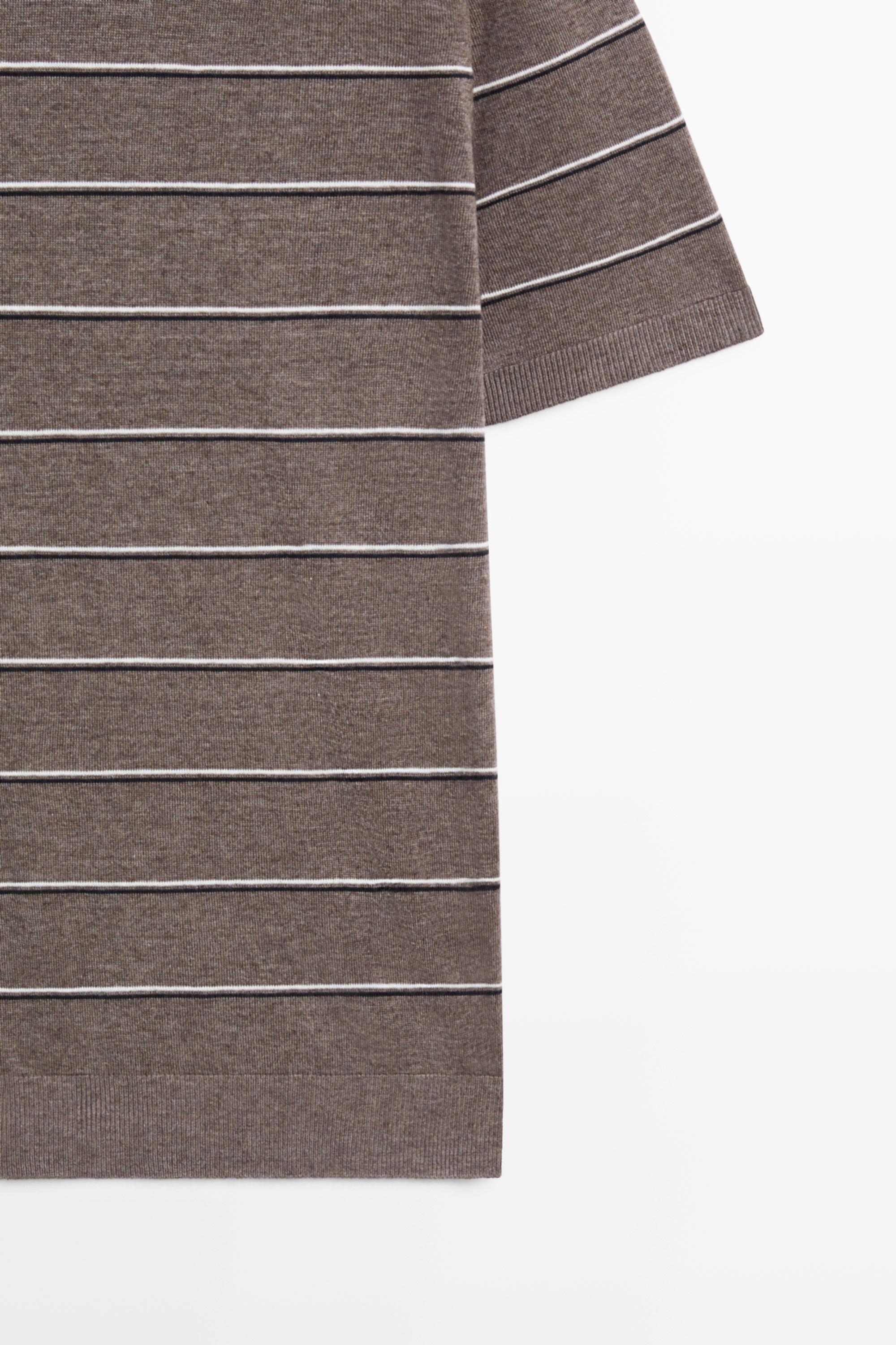 Striped knit V-neck polo shirt — CAREY