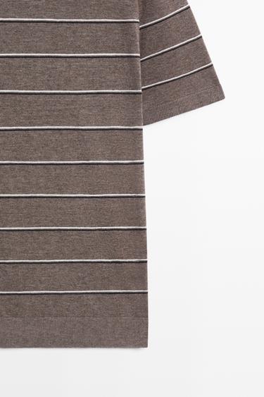 Striped knit V-neck polo shirt — CAREY 7