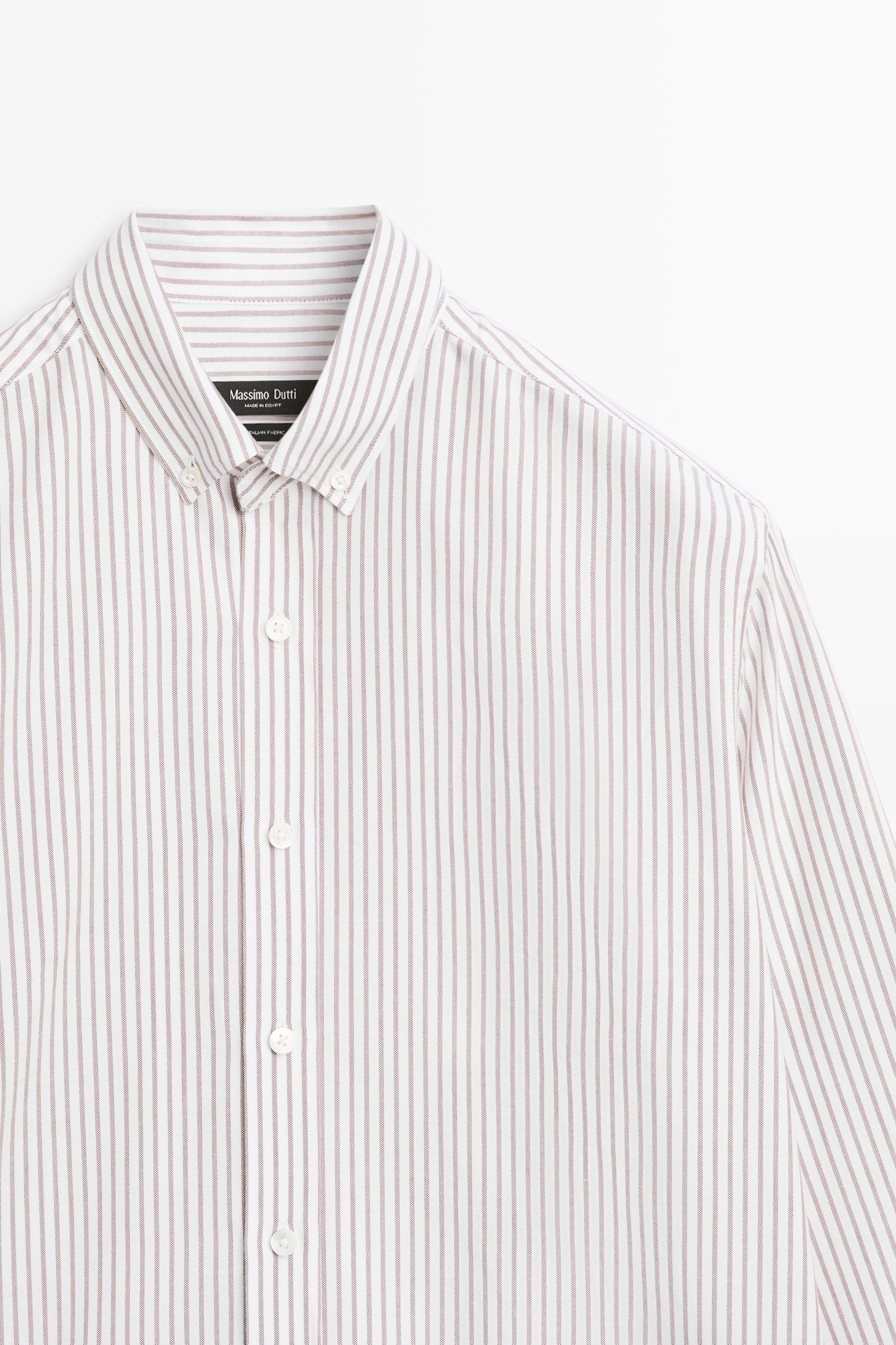 100% cotton regular fit striped shirt — BROWN