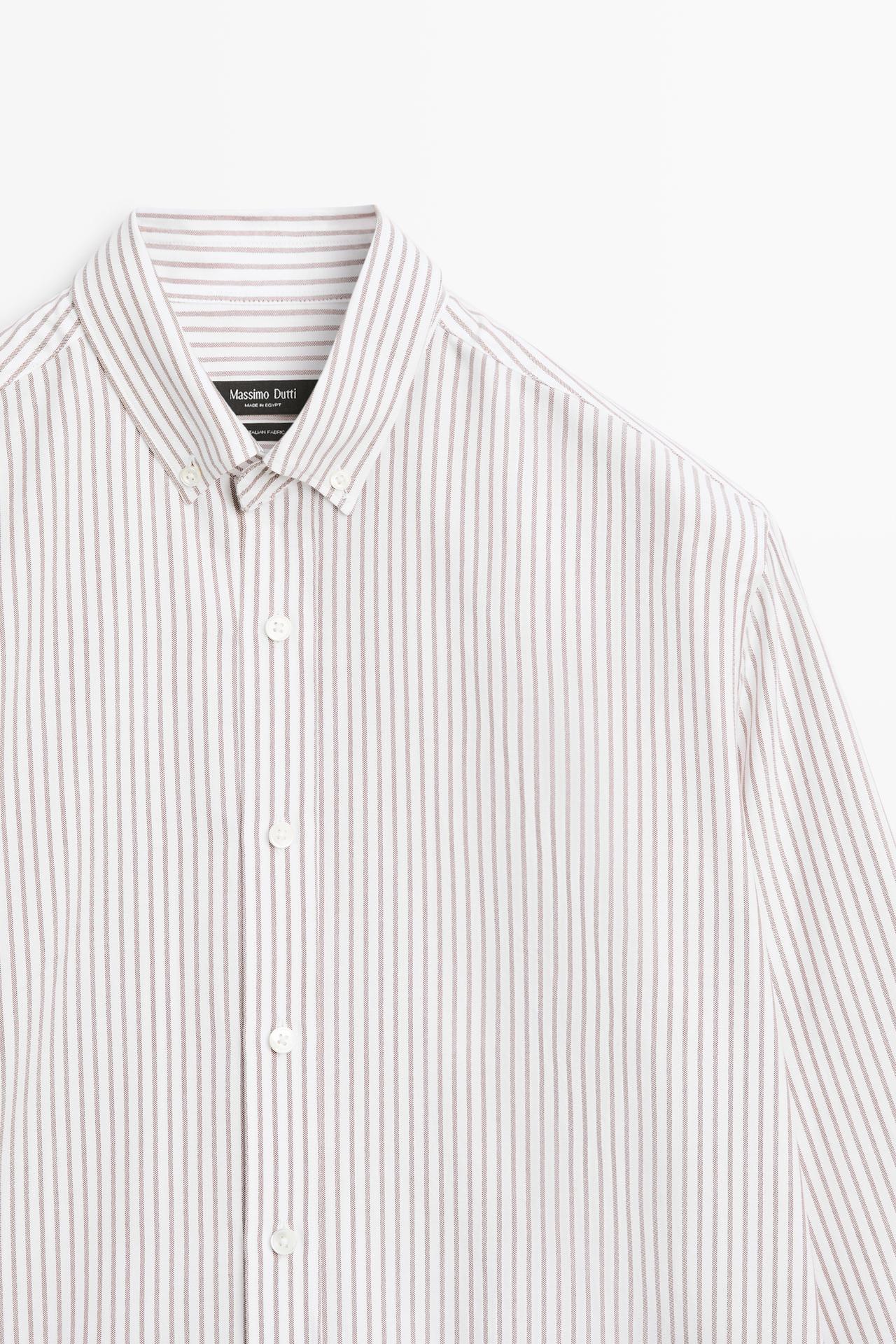 100% cotton regular fit striped shirt — BROWN
