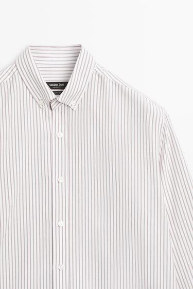 100% cotton regular fit striped shirt — BROWN 4