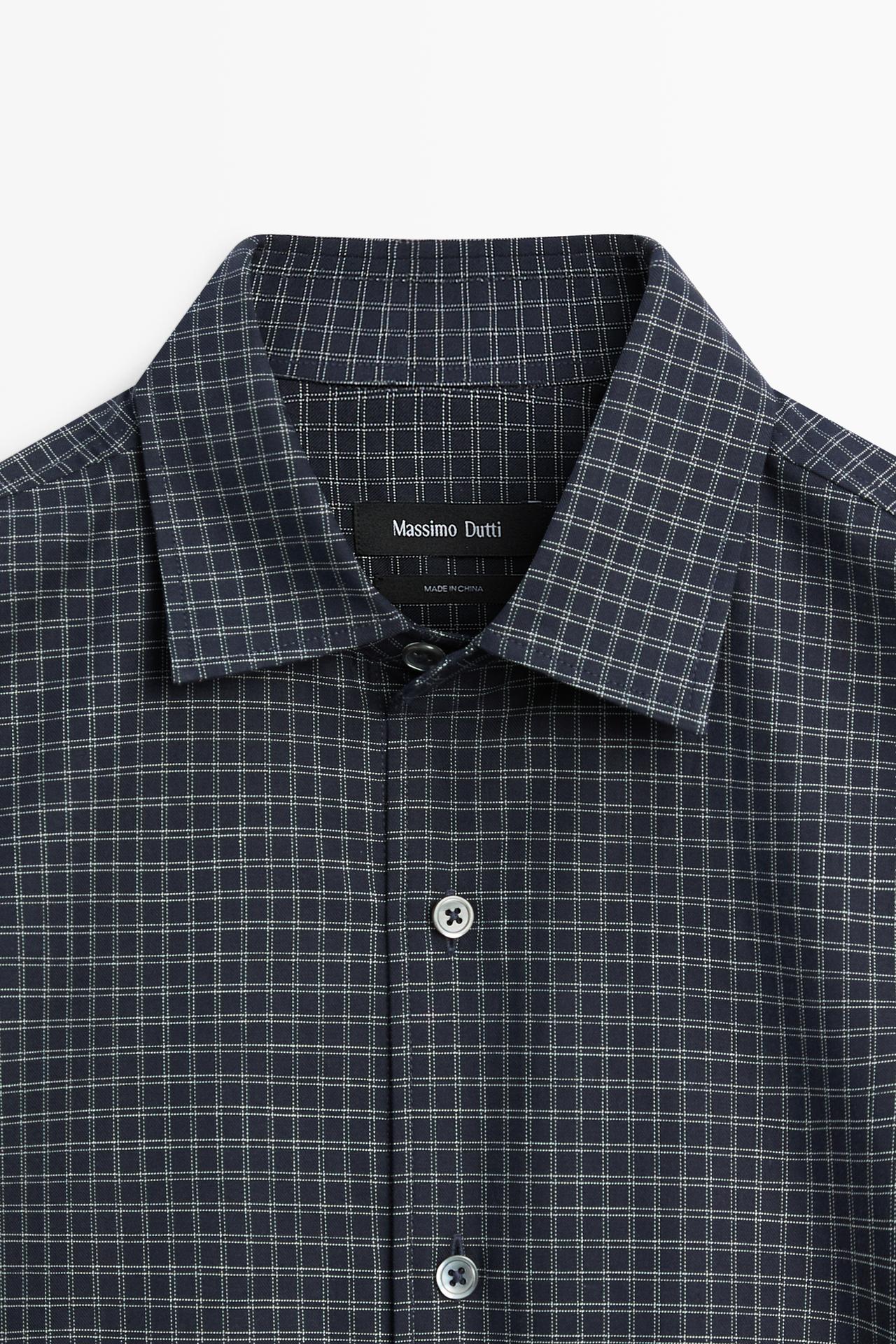 Regular fit check 100% cotton shirt — NAVY BLUE