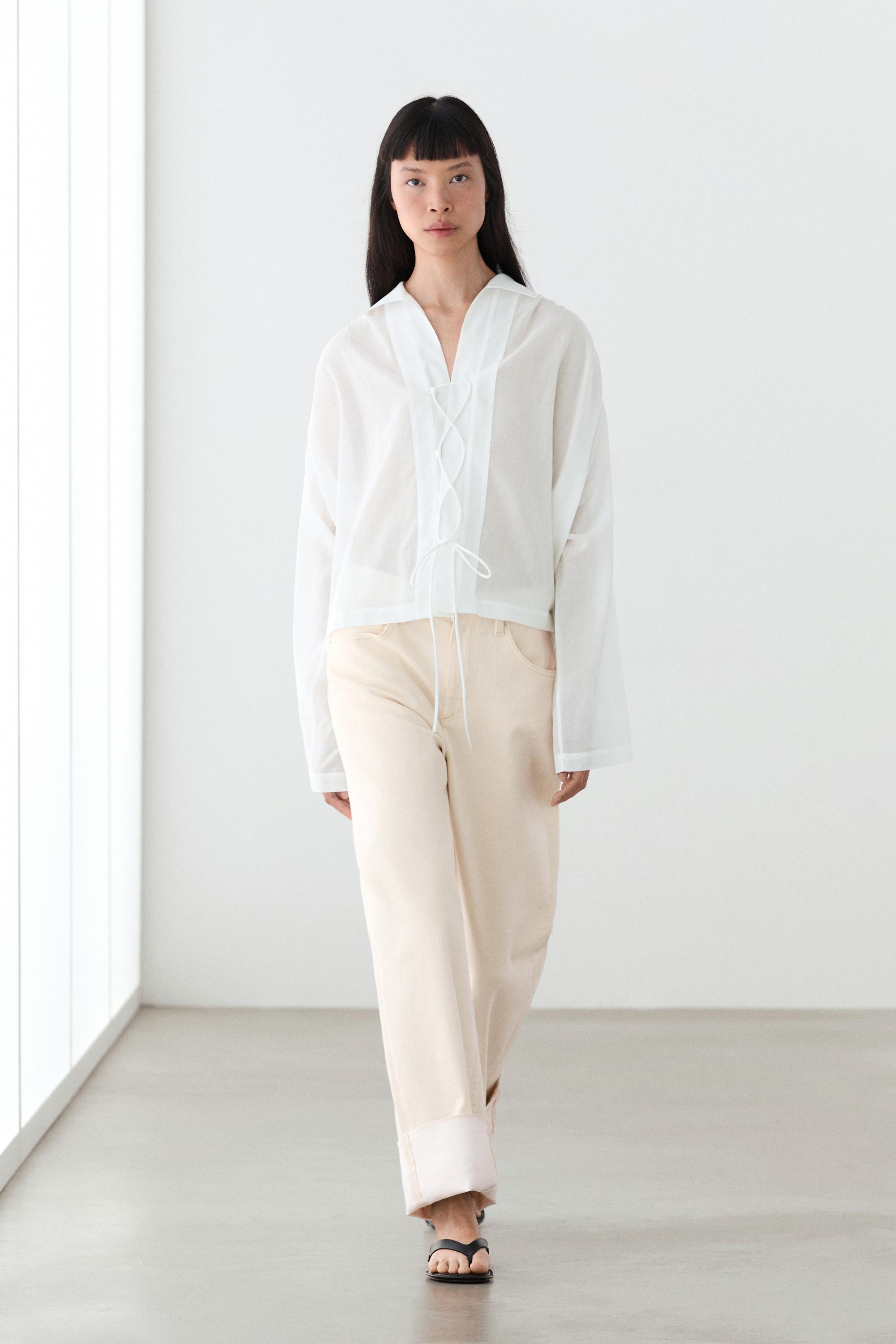 100% cotton shirt with fastening detail — WHITE