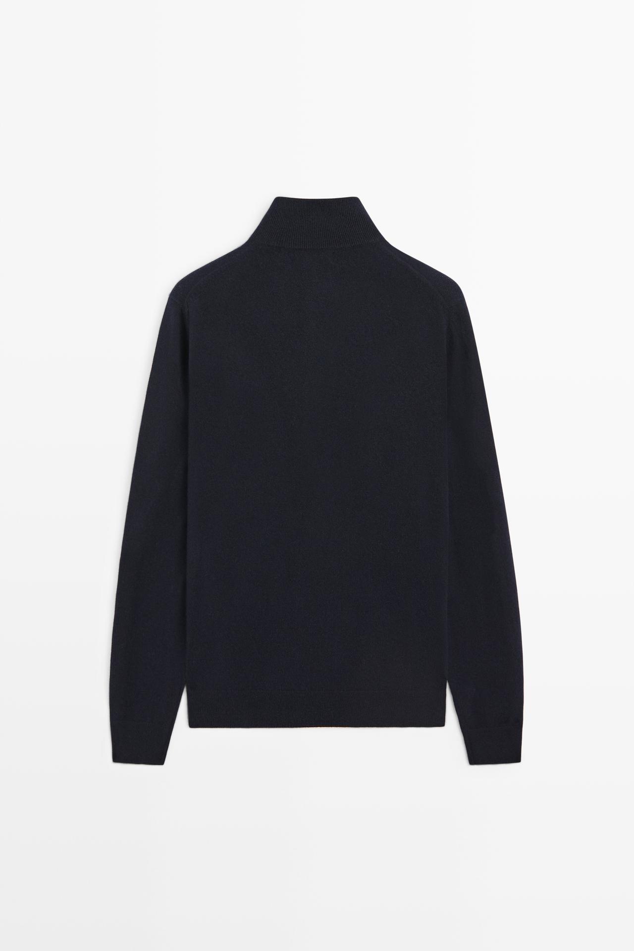 Wool blend mock neck knit sweater — NAVY BLUE