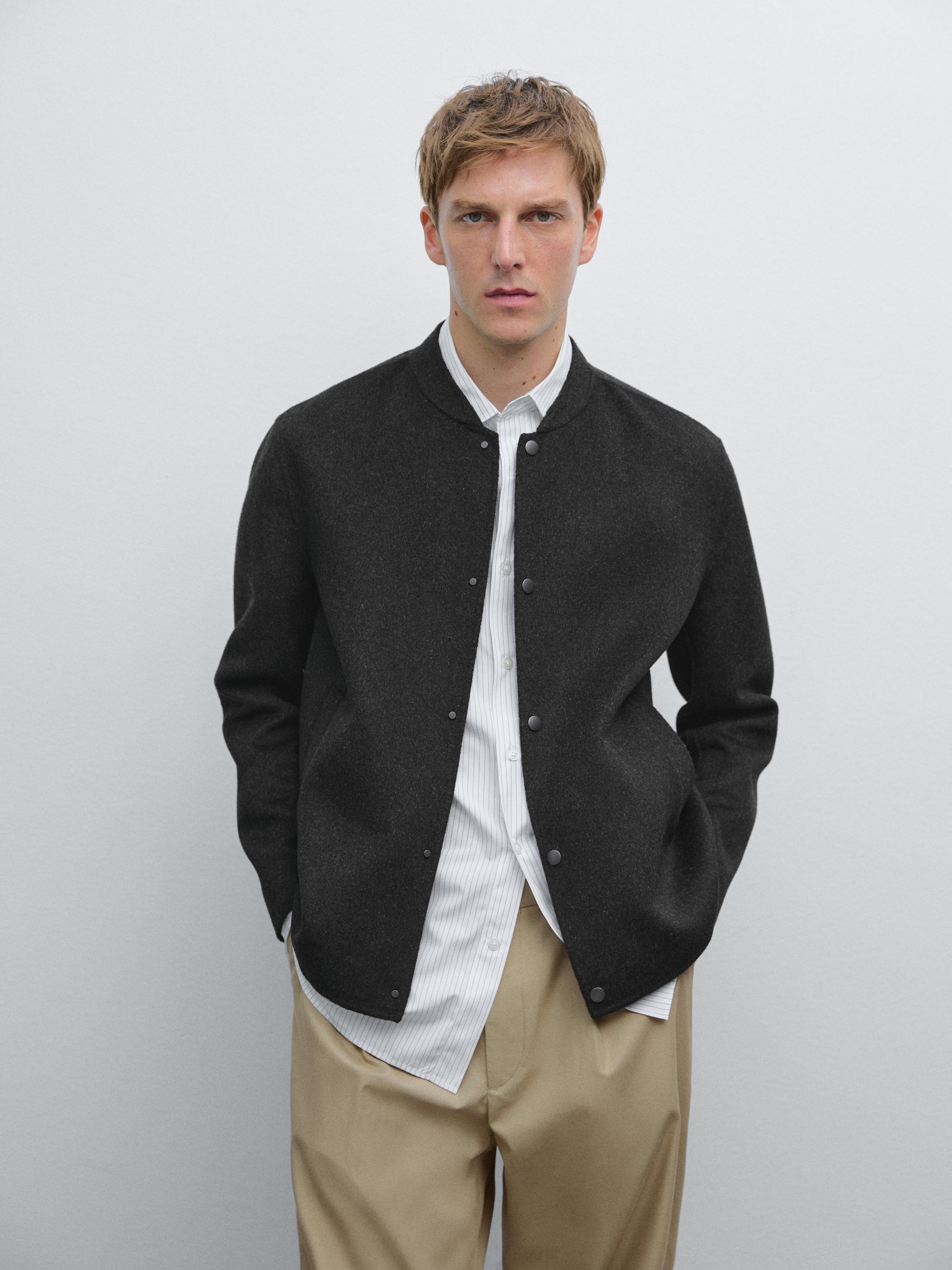 Double-layer wool blend bomber jacket