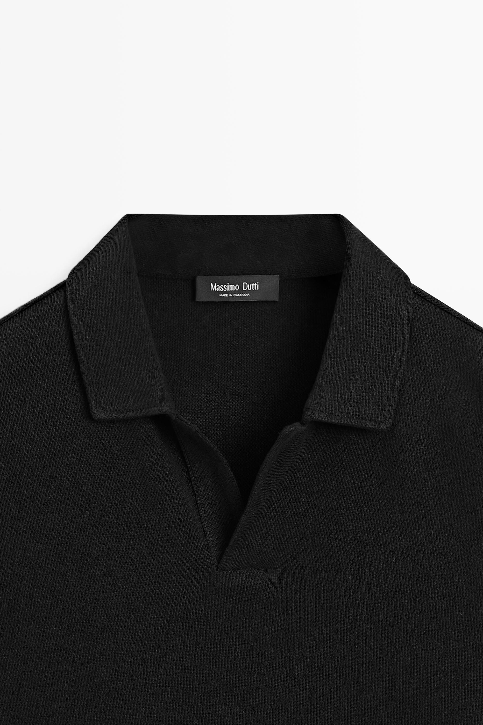 Short sleeve linen cotton polo shirt — BLACK