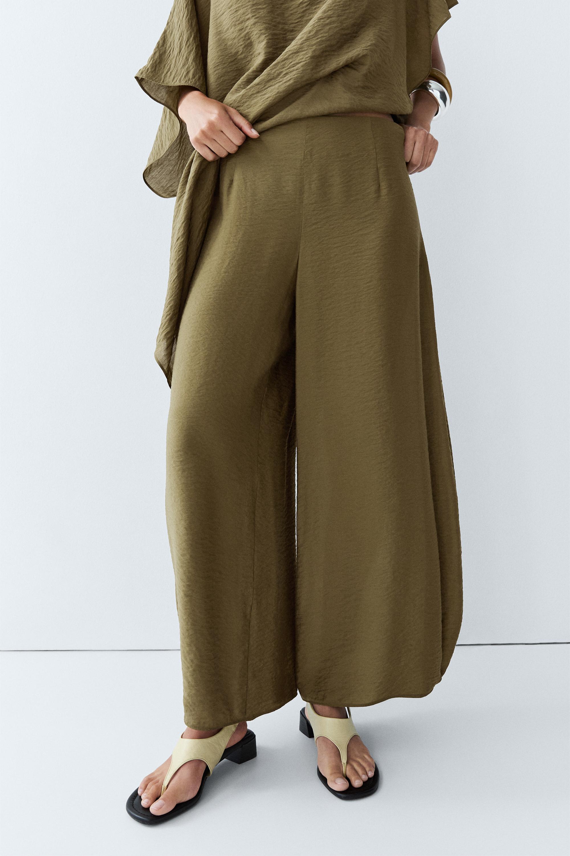 Massimo Dutti Dökümlü geniş paça total look pantolon görsel 4