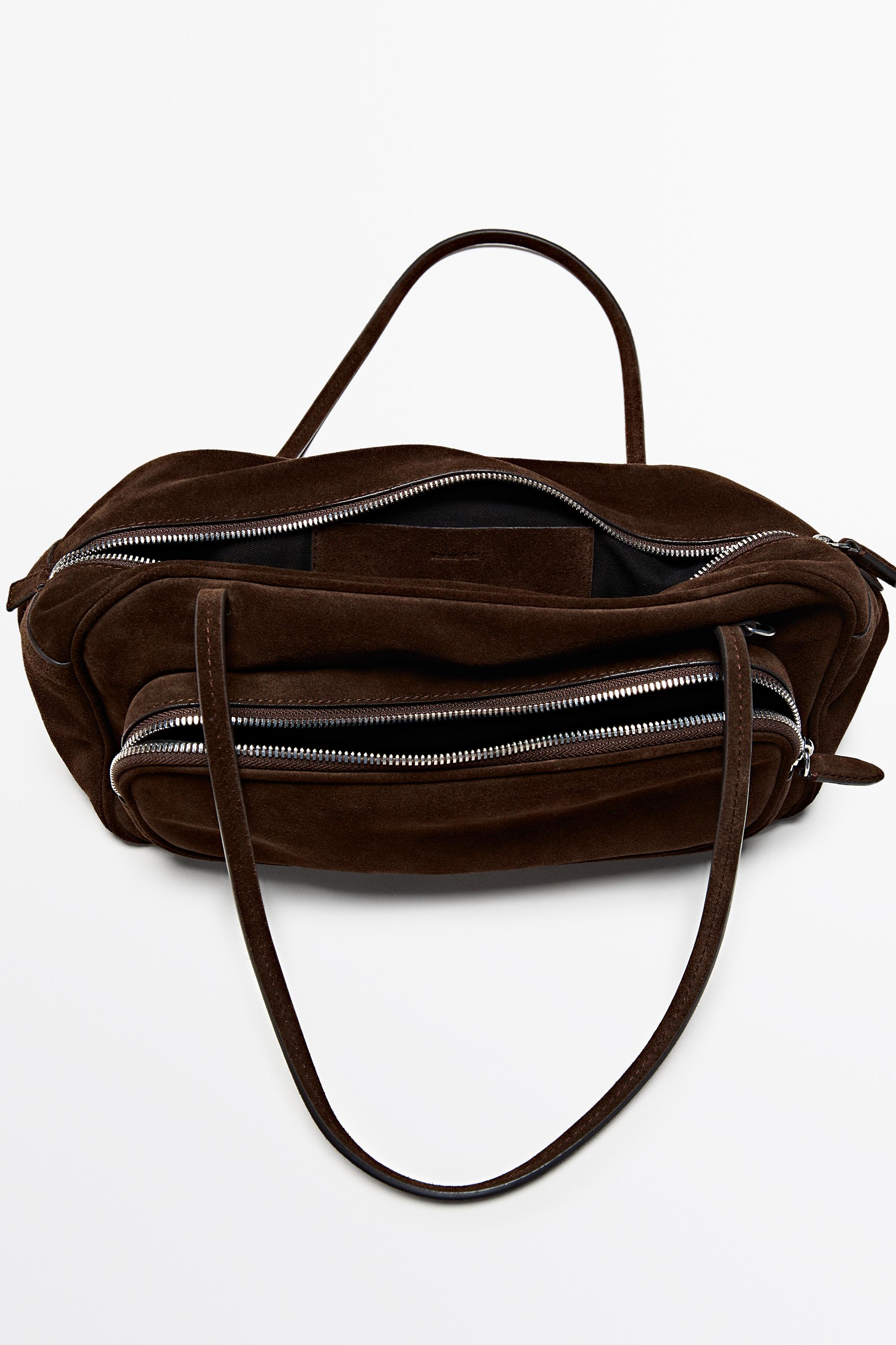 Medium split suede bowling bag — MINK