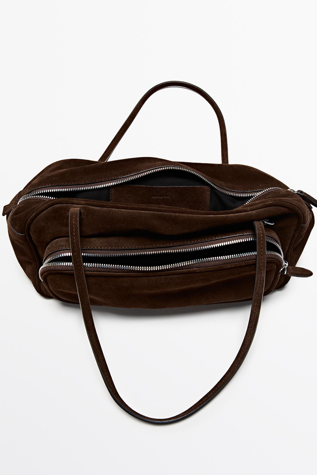 Medium split suede leather bowling bag — MINK