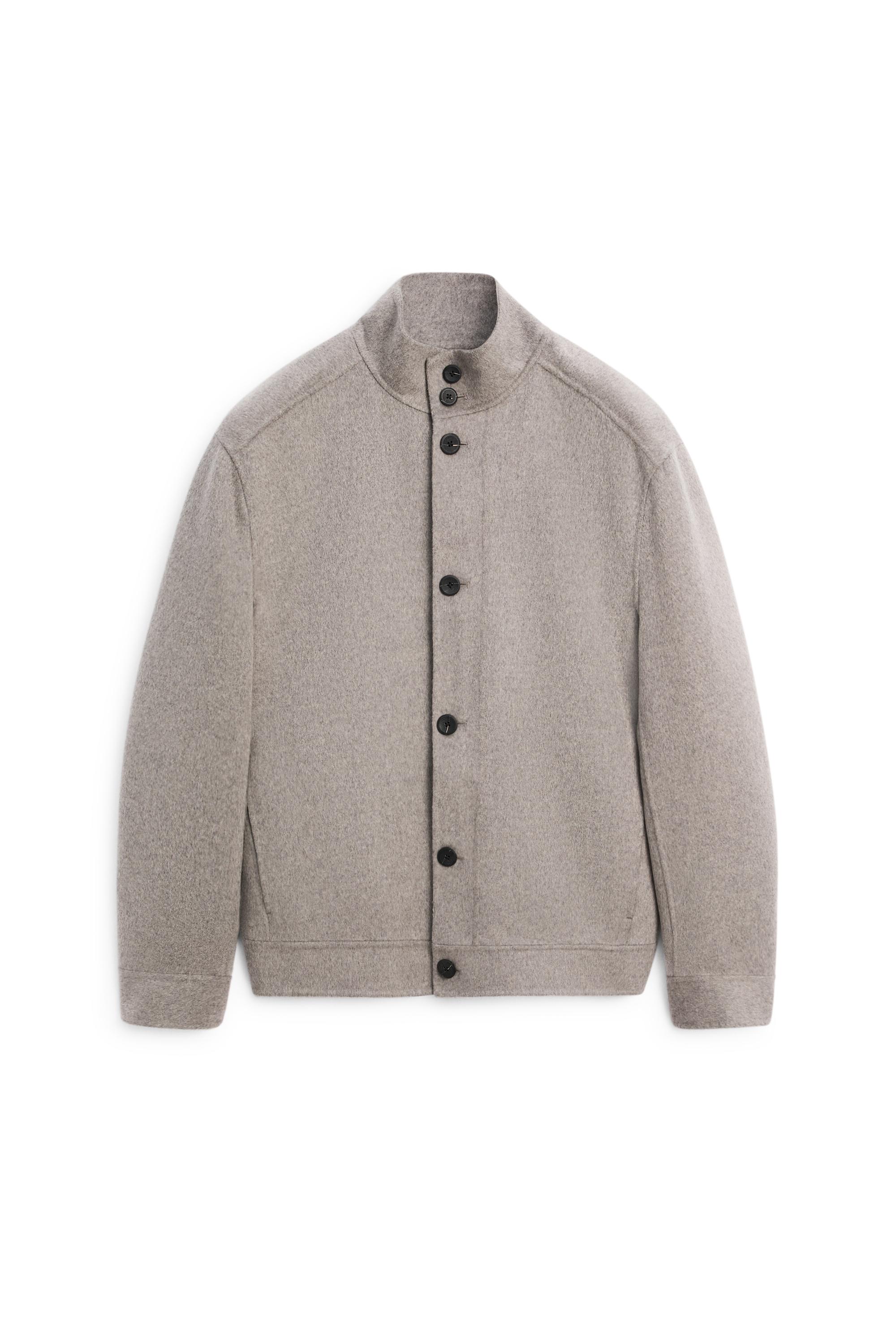 Wool blend high neck double fabric jacket — MINK