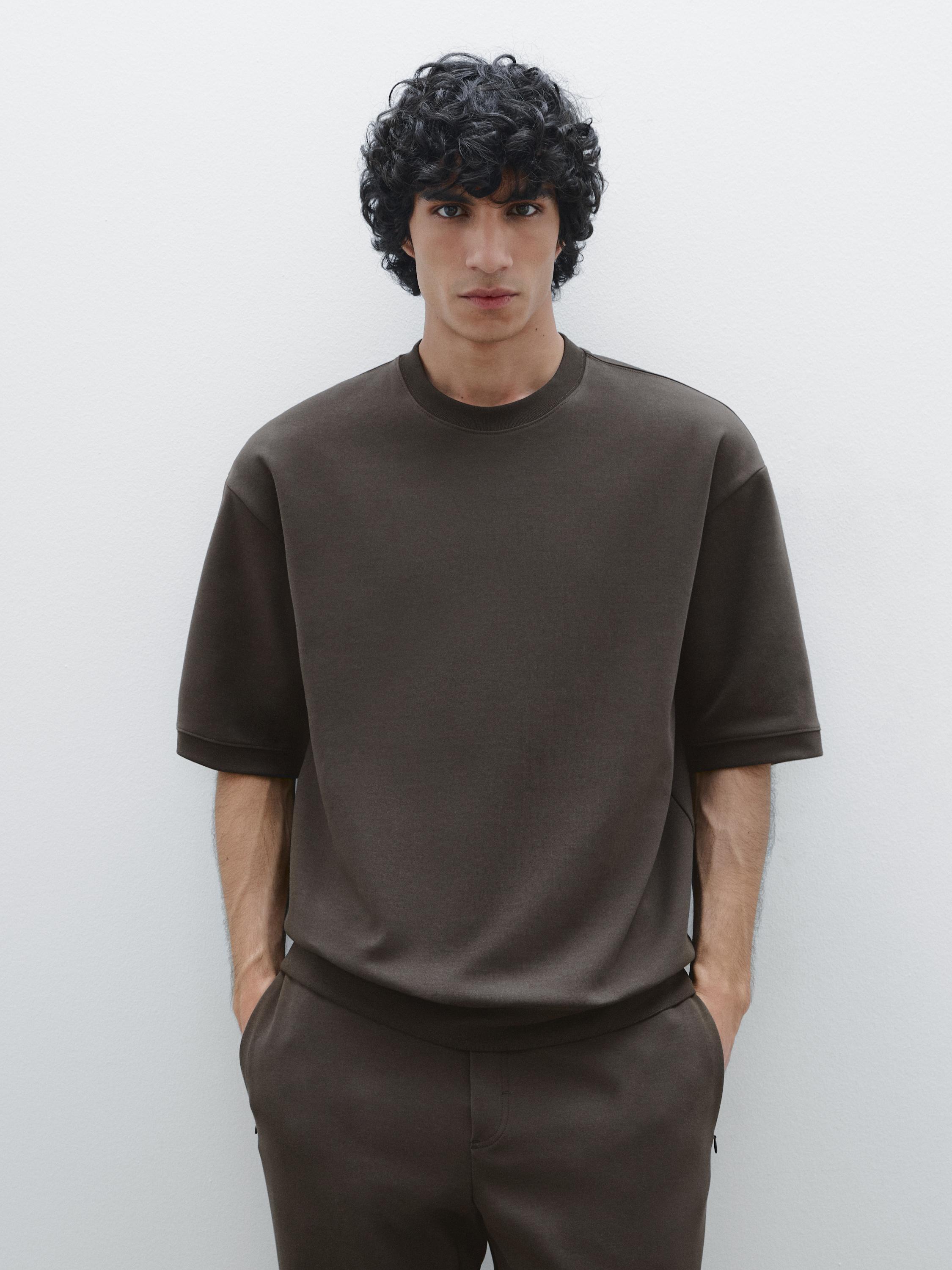 Cotton blend sweatshirt with short sleeves