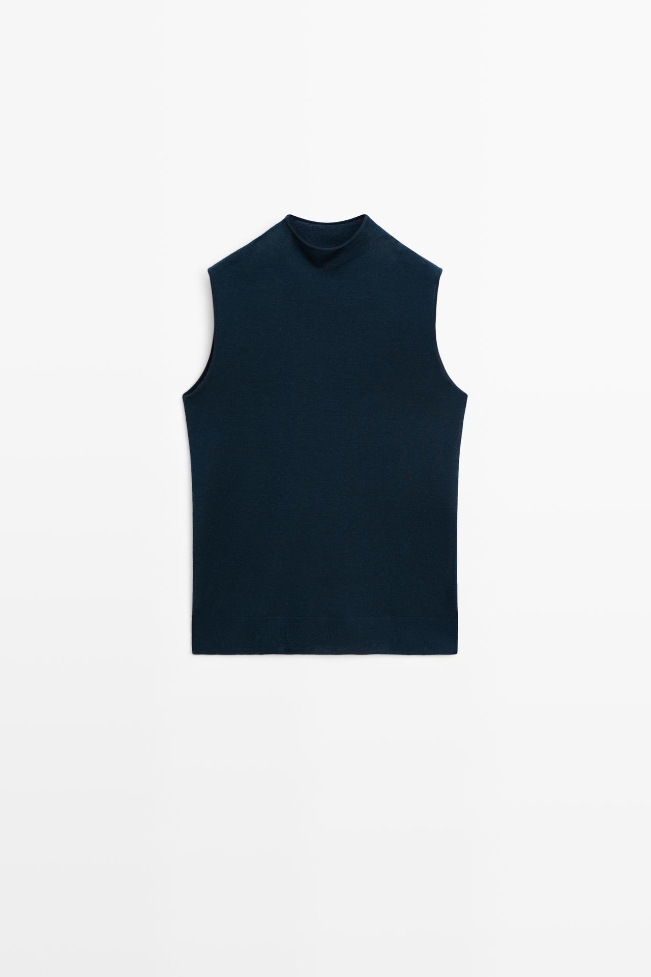 100% wool mock turtleneck knit top — BLUE