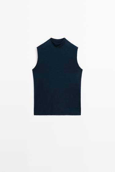 100% wool mock turtleneck knit top — BLUE 2