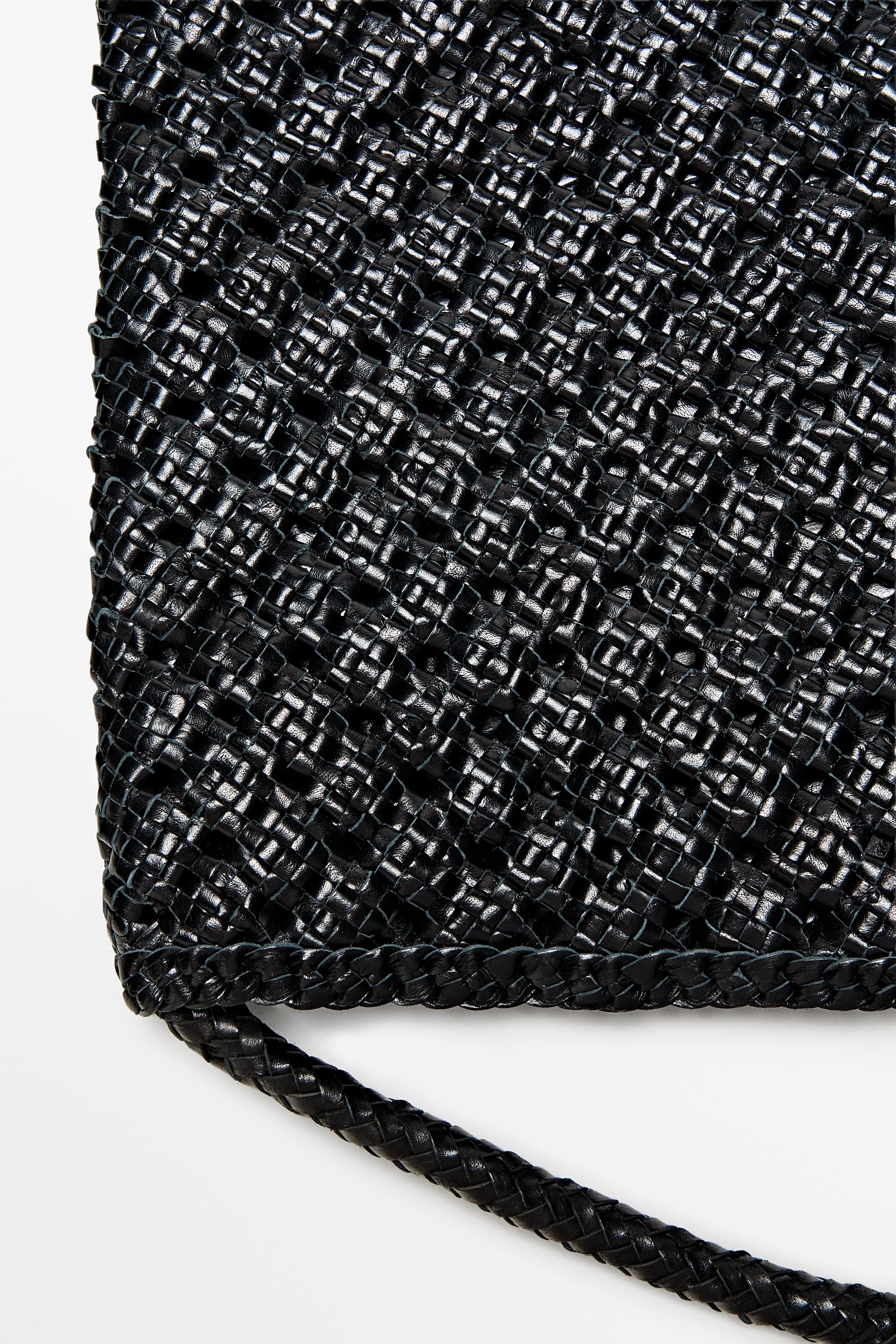 Braided nappa leather bag — BLACK