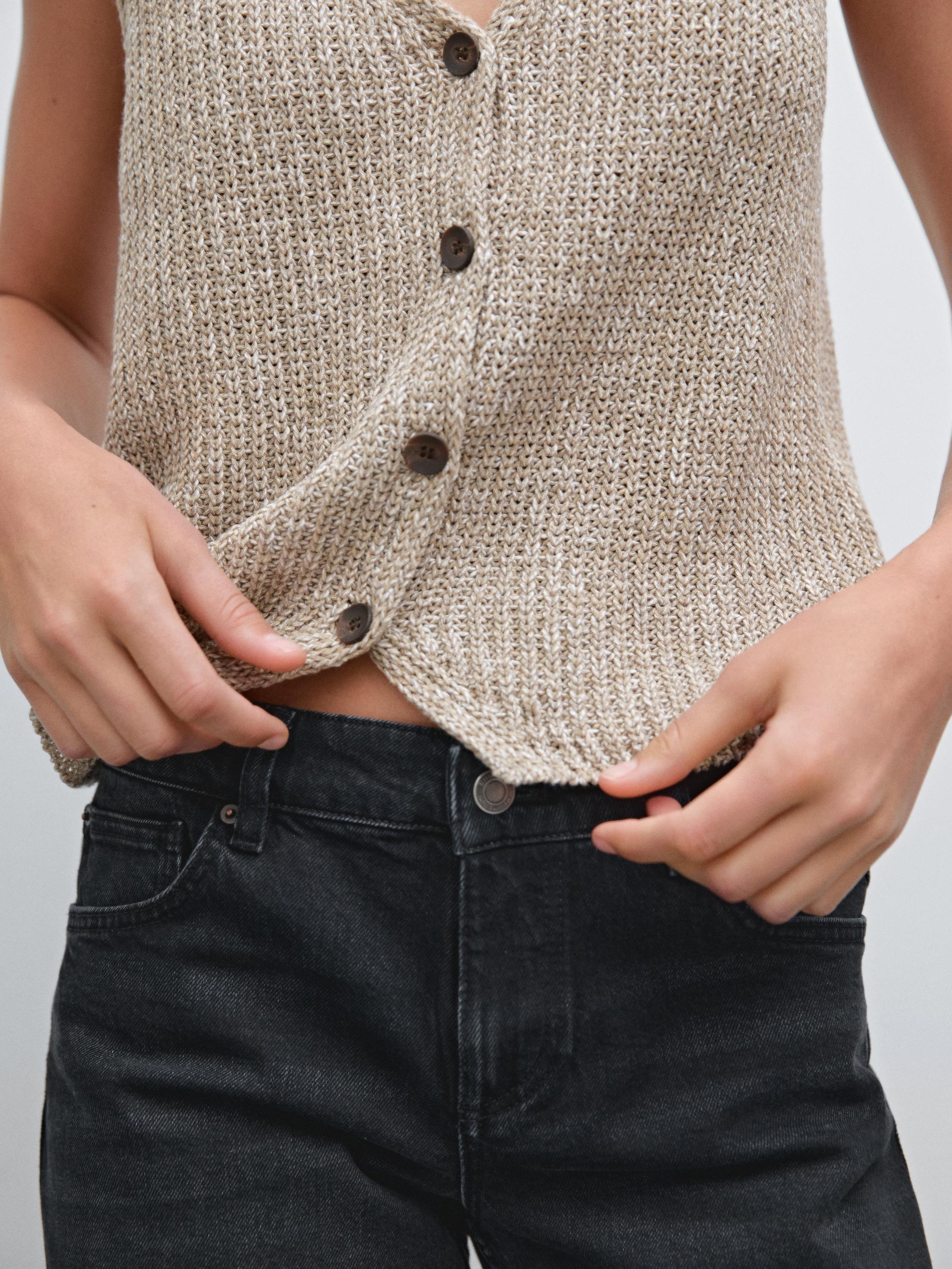 Veste courte sans manches en maille de coton mélangé