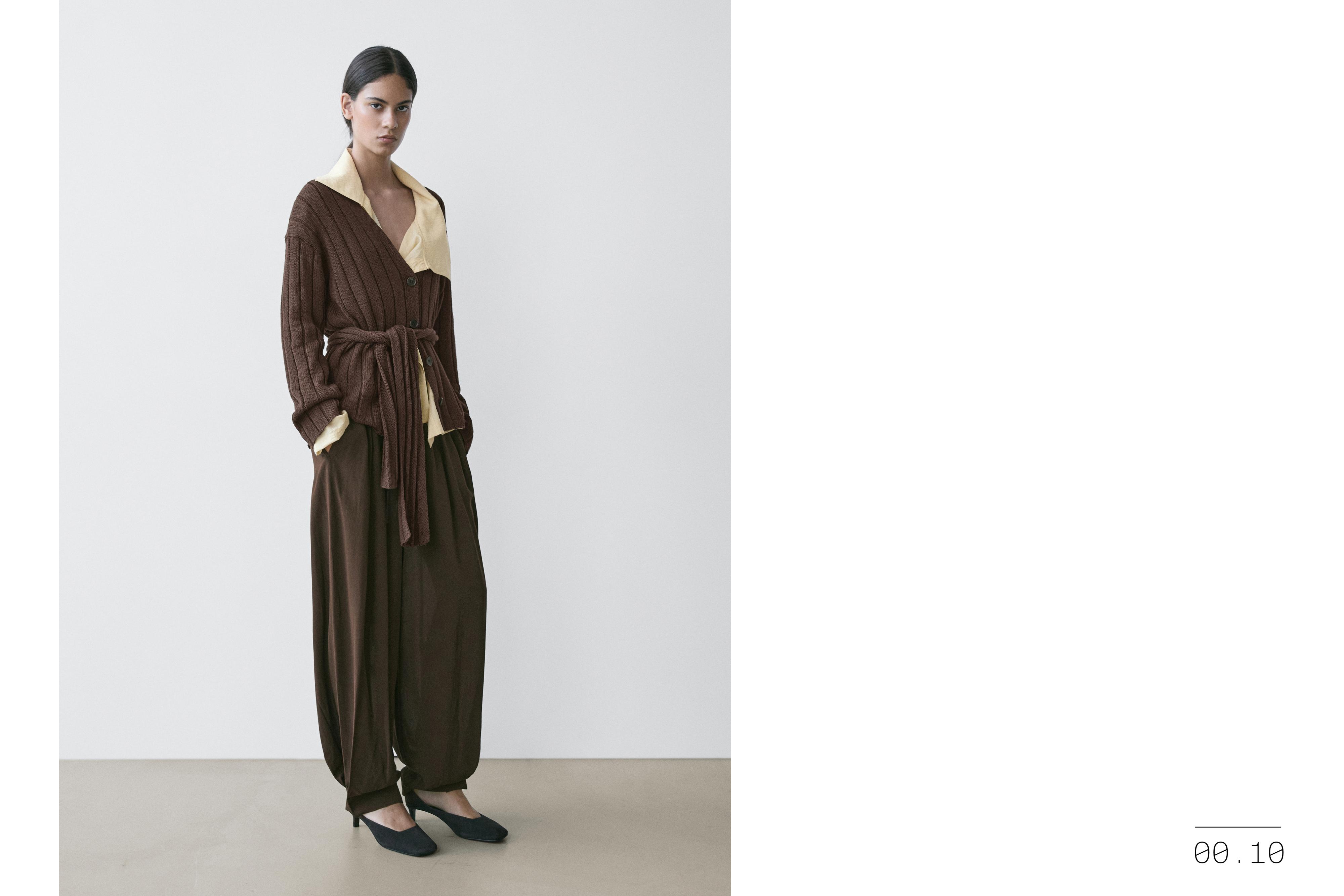 Knit cardigan with waist detail — Chocolate