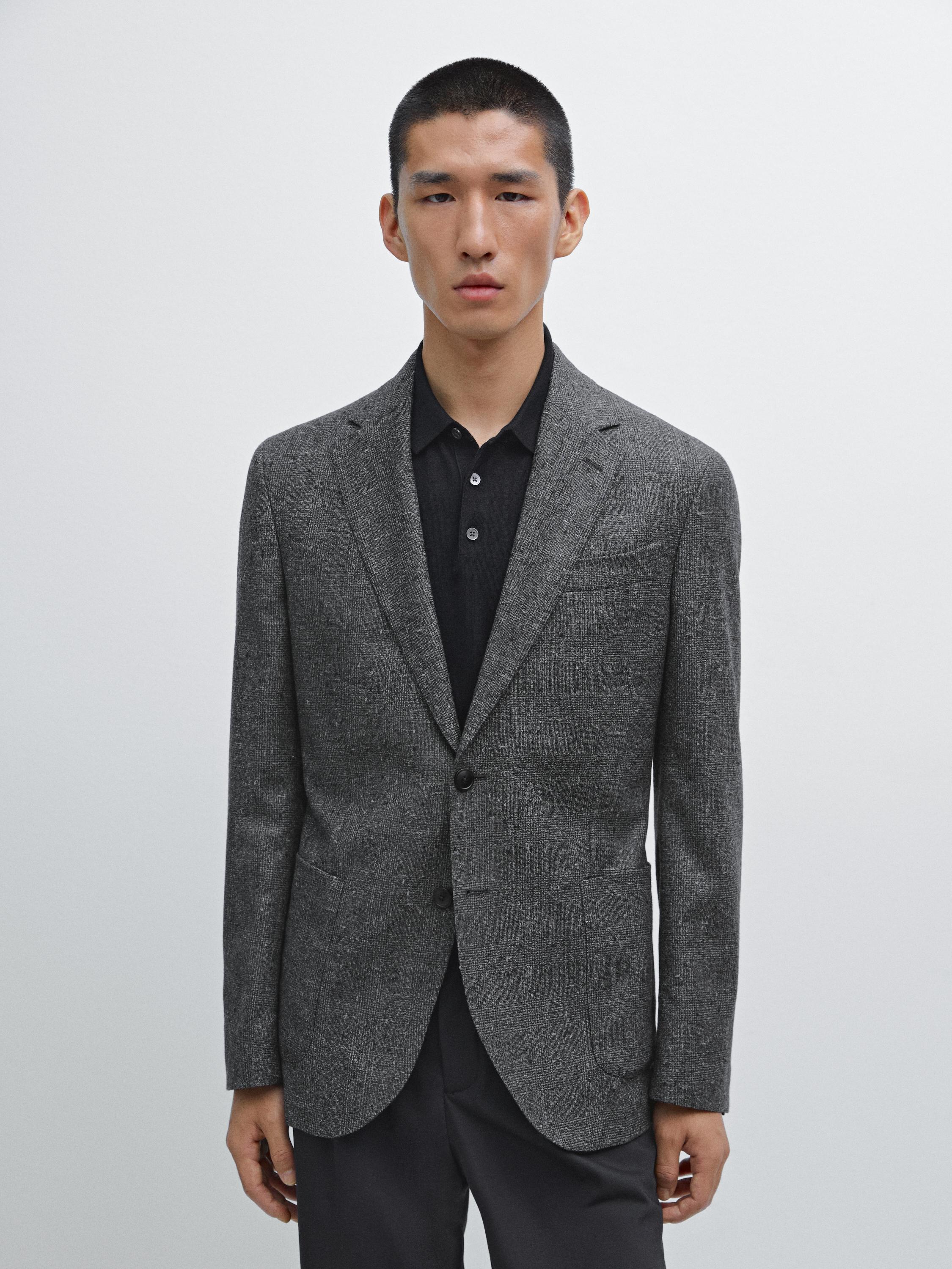 Karierter Blazer aus Wollgemisch mit Strukturmuster