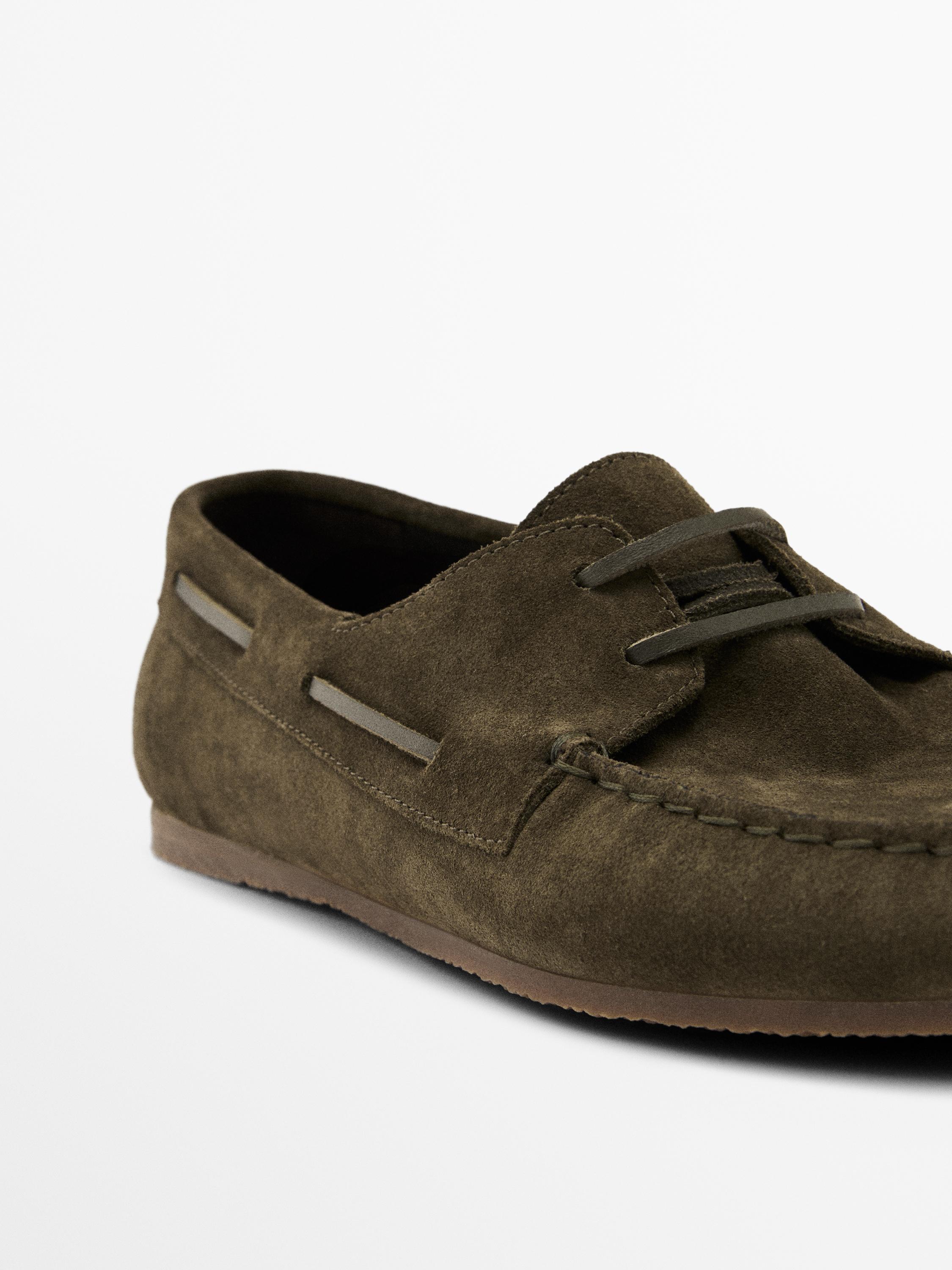 Soft split leather deck shoes