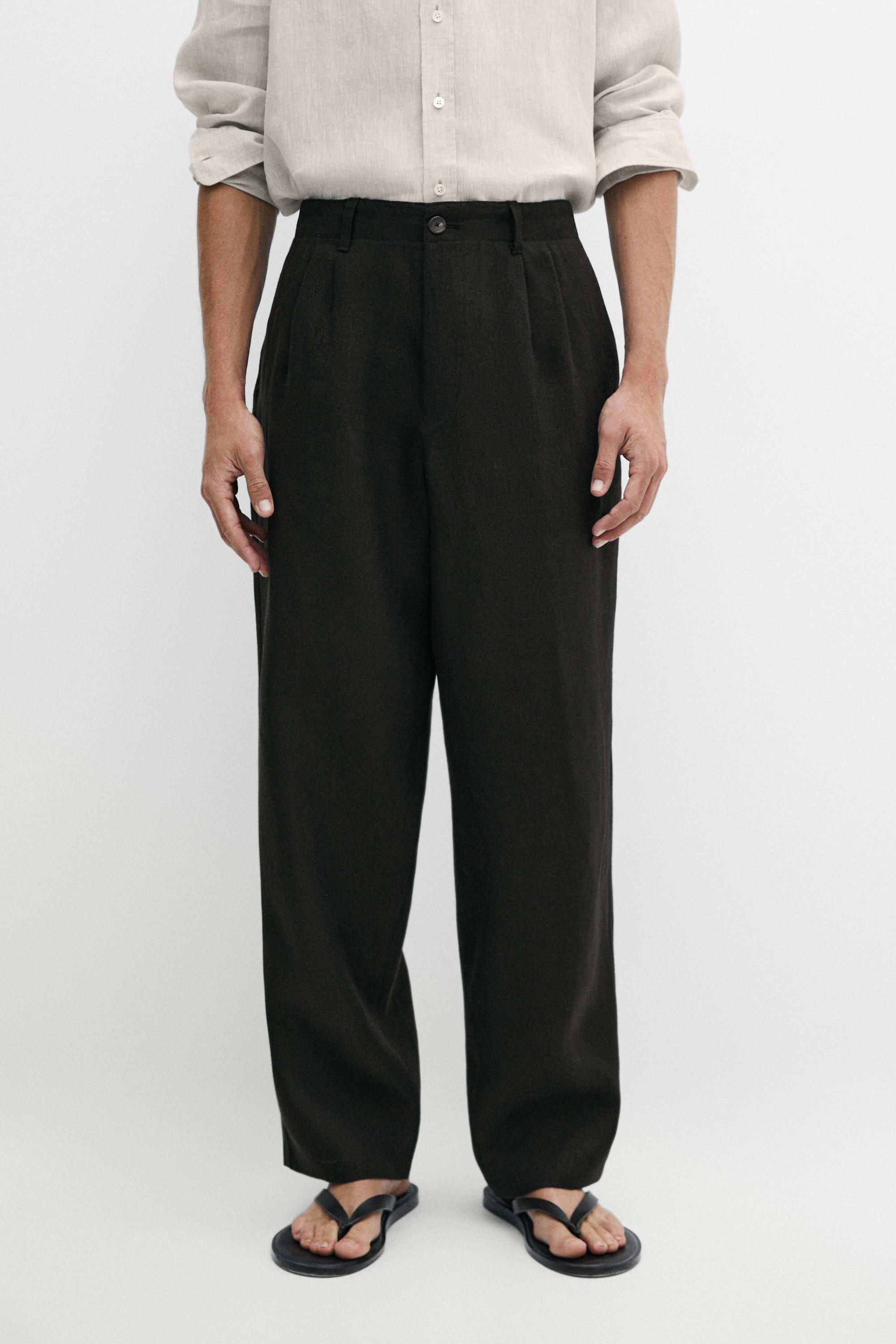 100% linen pants with dart detail — BLACK