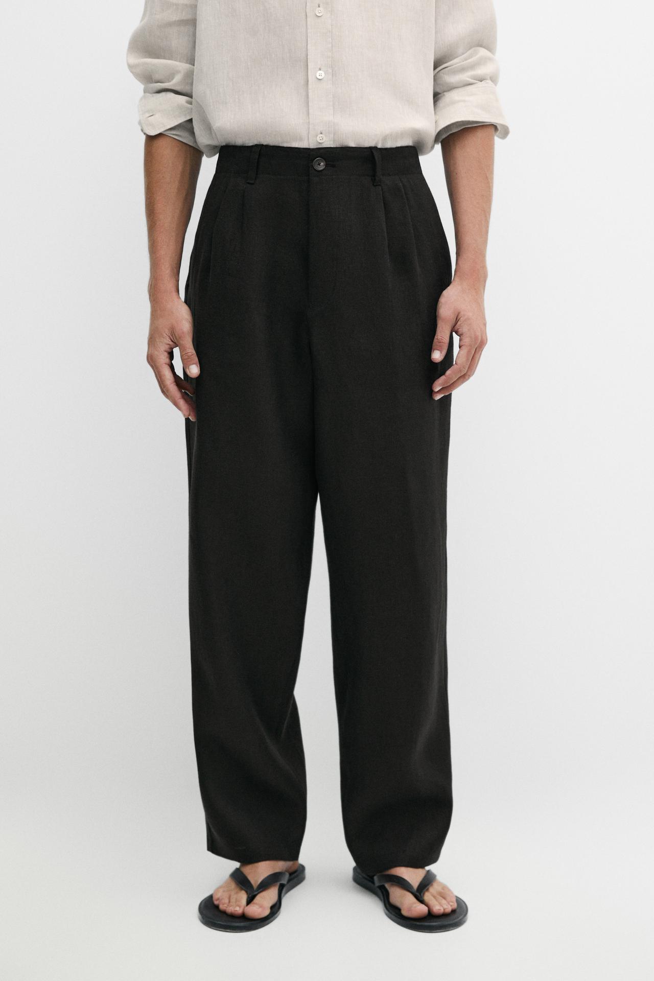 100% linen pants with dart detail — BLACK