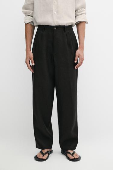 100% linen pants with dart detail — BLACK 3