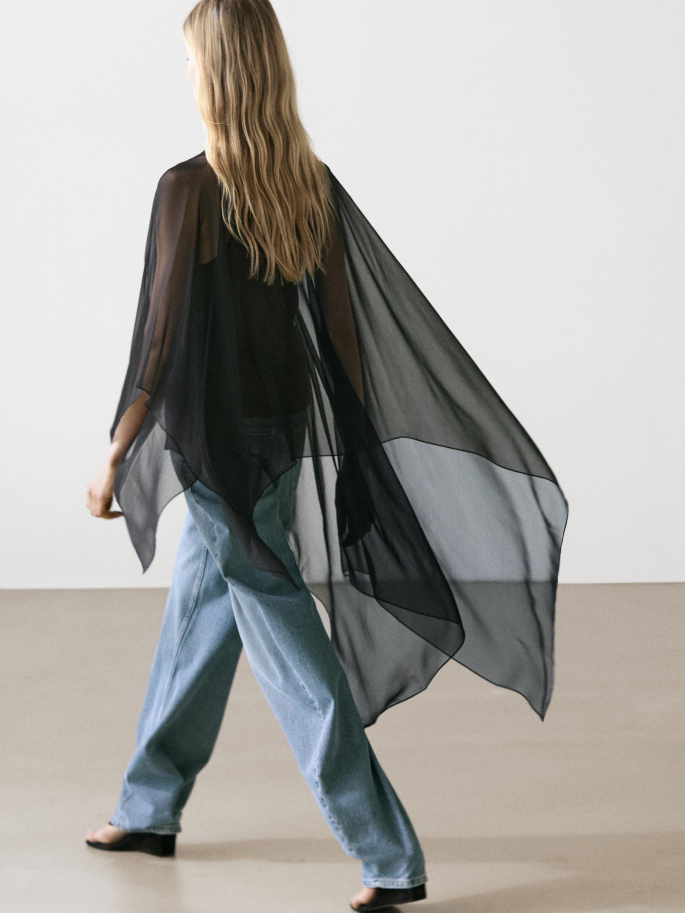 Asymmetric cut silk cape — BLACK