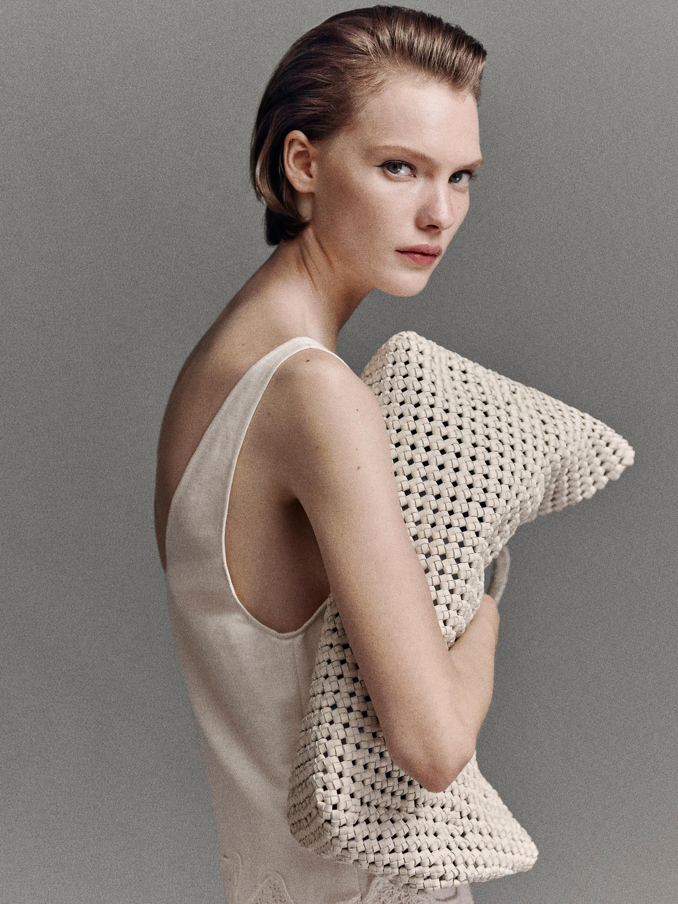 Sac cabas tressé en cuir nappa