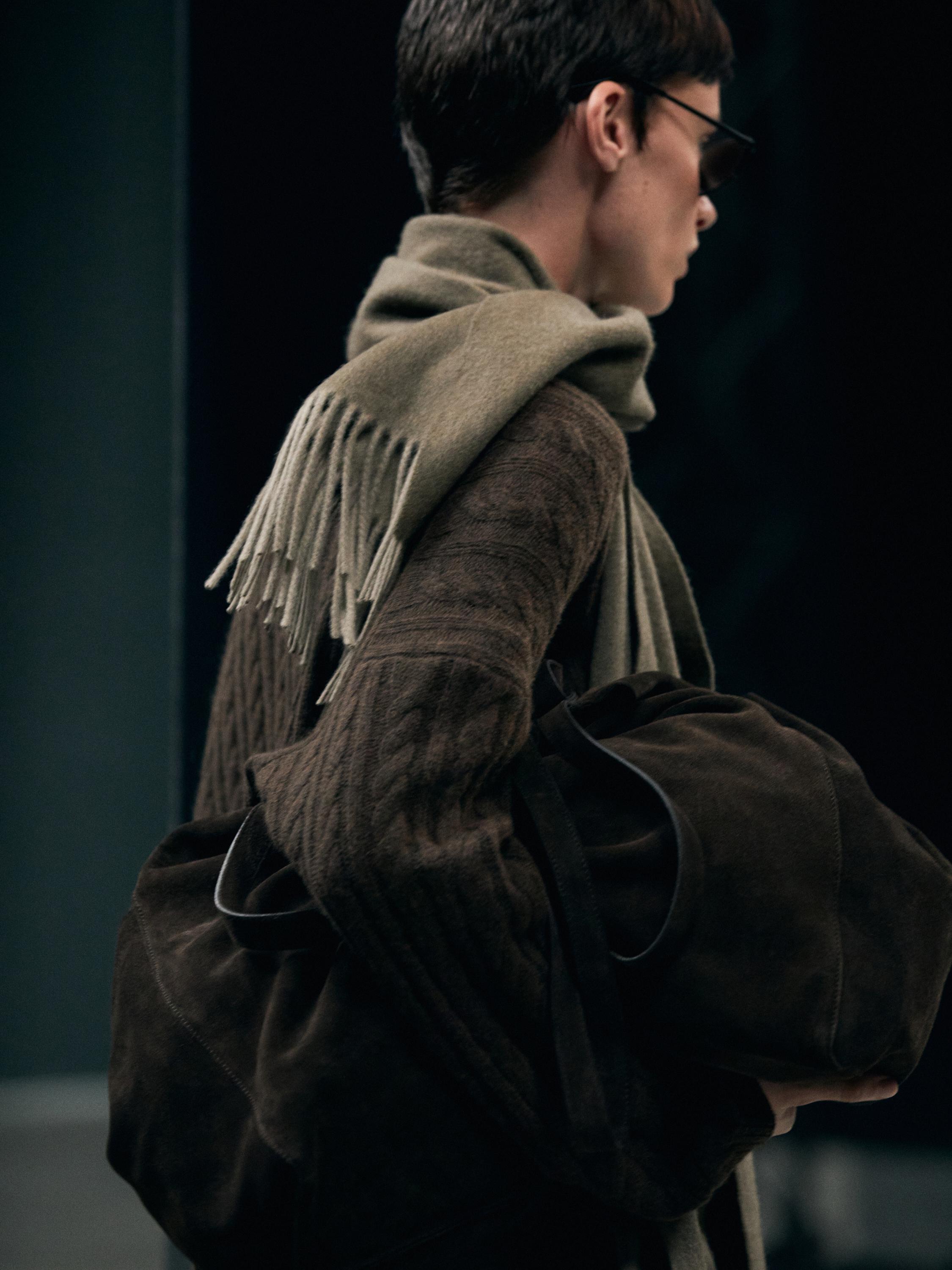Wool blend cable-knit cardigan