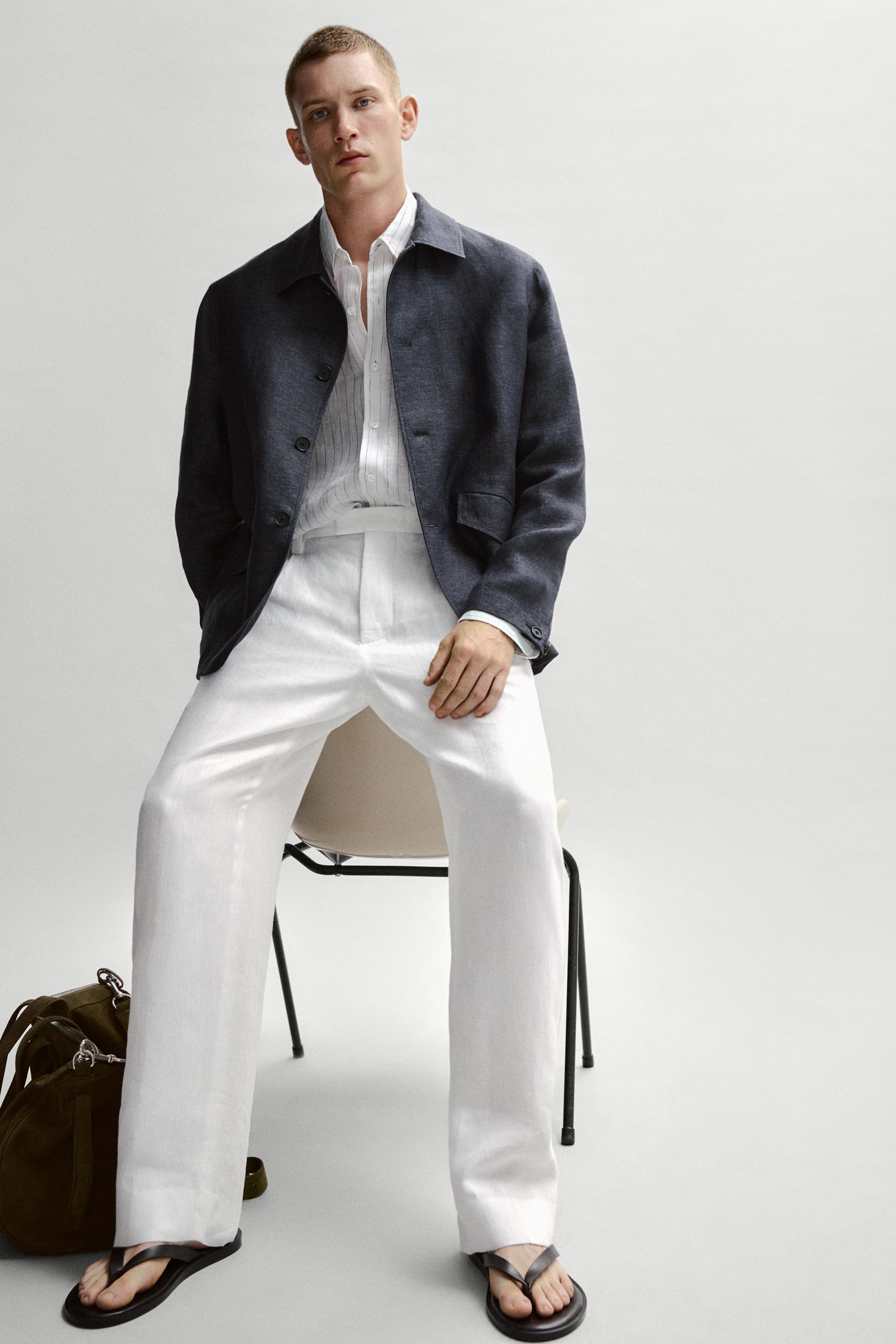 100% linen total look melange overshirt — INK BLUE
