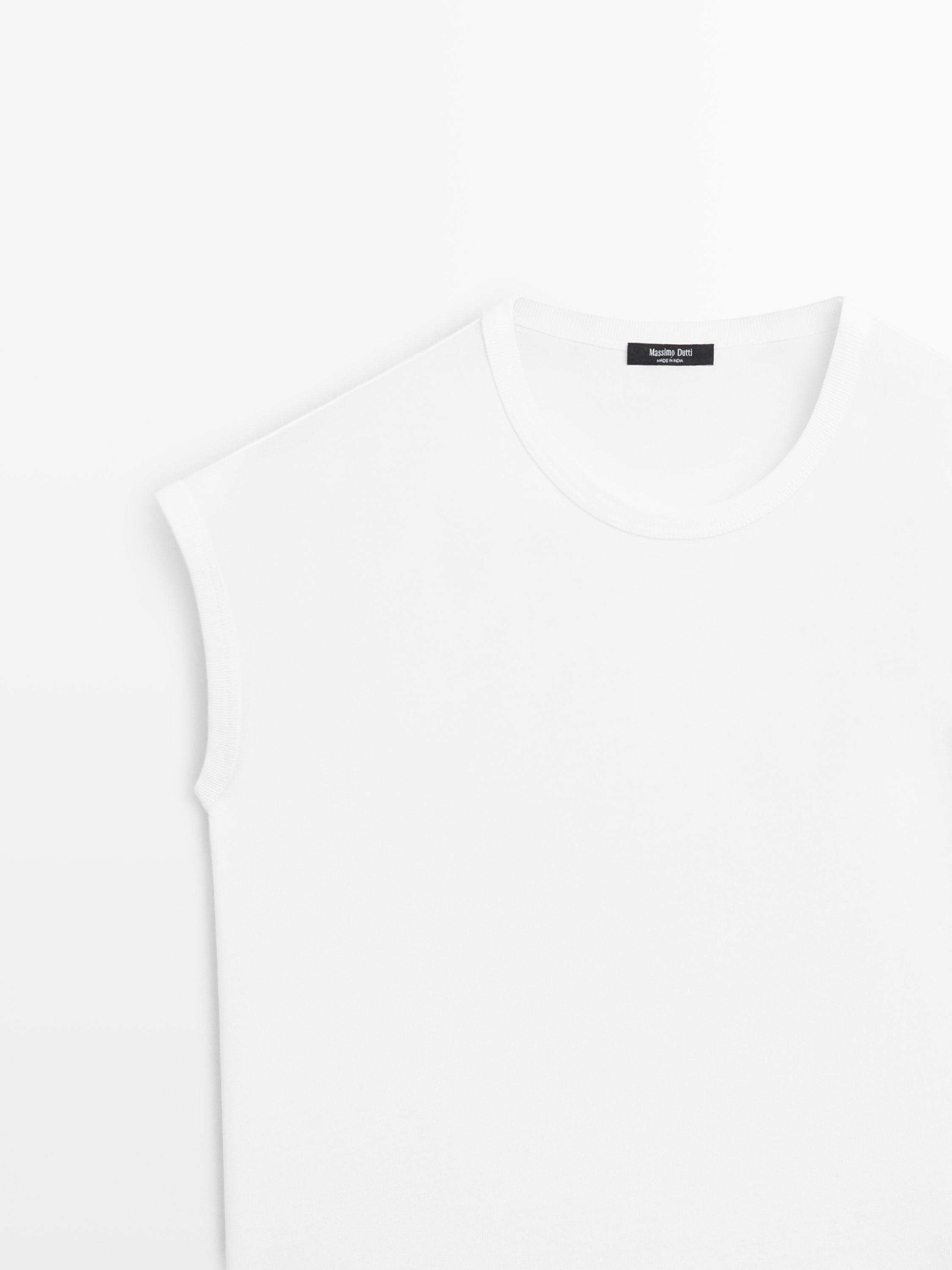 Sleeveless 100% cotton T-shirt — Off white