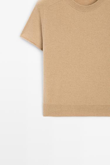 100% cashmere short sleeve knit sweater — CAMEL 7